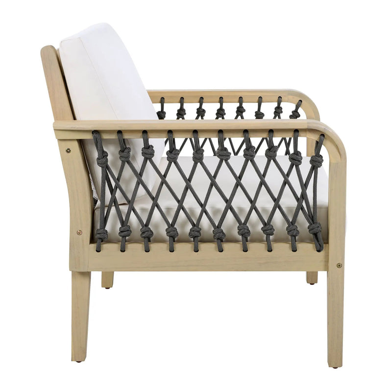 Outdoor Acacia Wood Loveseat & Coffee Table Set with Handwoven Rope, Light Teak by HouseOfZazla