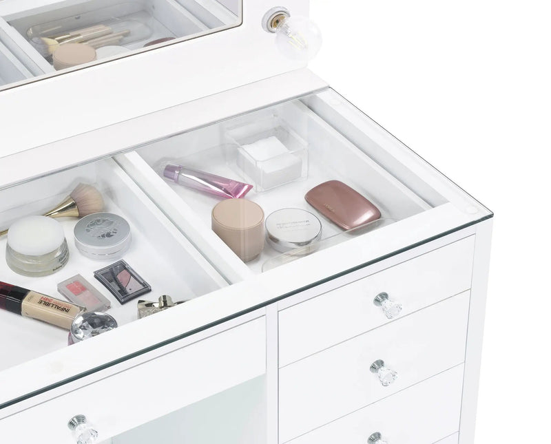 Acena 7-drawer Vanity Set with Lighting White High Gloss by Unique Piece Furniture