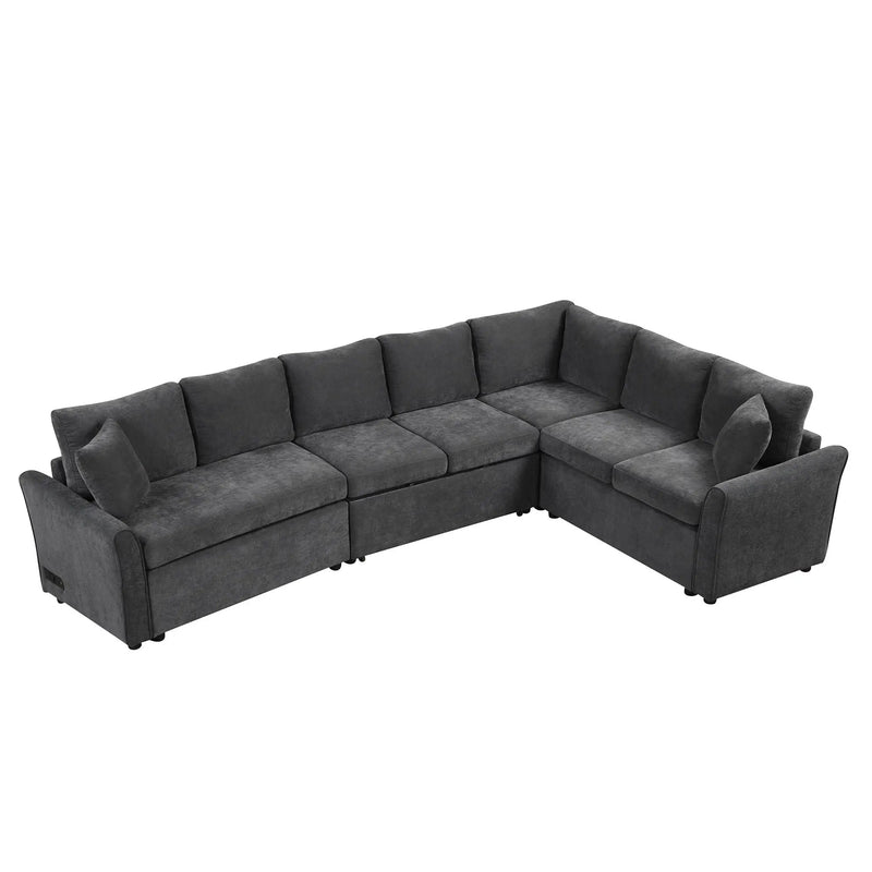 L-Shaped Sofa Convertible Sofa Bed Pull Out Sofa Sleeper With Two Back Pillows, Two USB Ports And Two Power Sockets For Living Room by HouseOfZazla