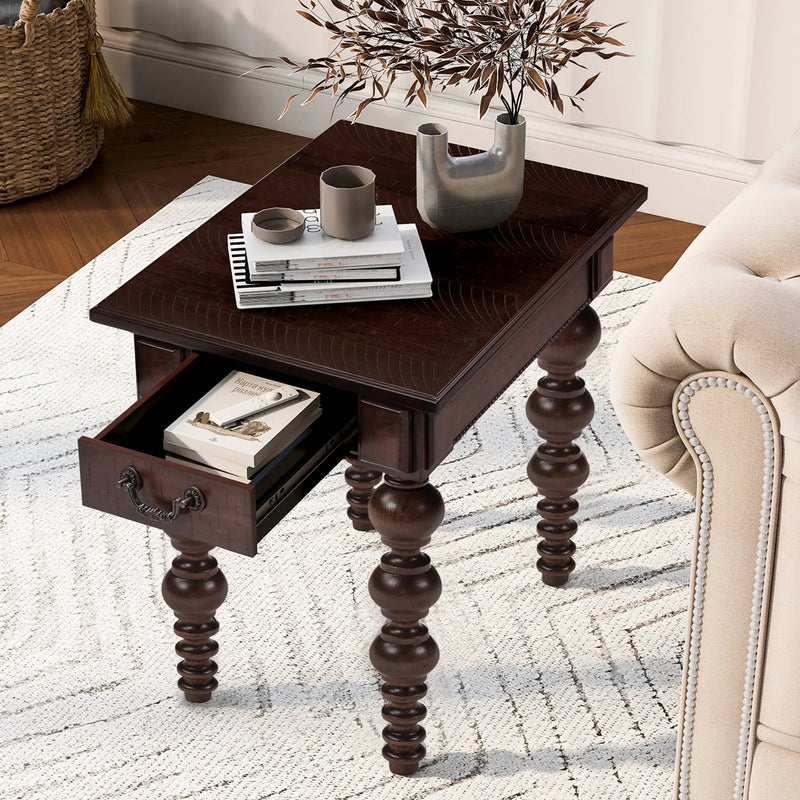 Solid Wood End Table with Drawer in Espresso Finish by HouseOfZazla
