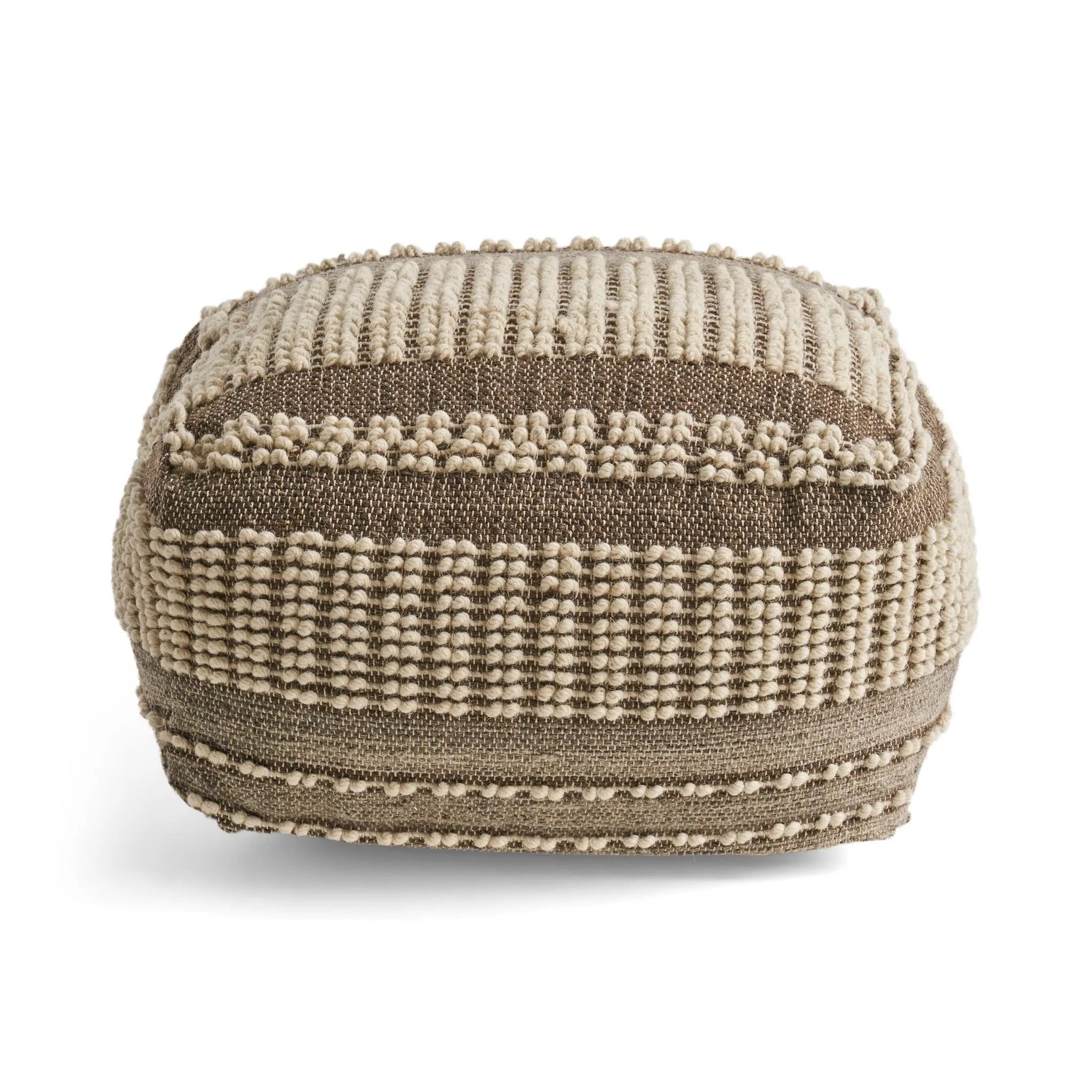 Rustic Wool And Cotton Large Pouf, Handcrafted Tufted Design - Brown / Beige by HouseOfZazla