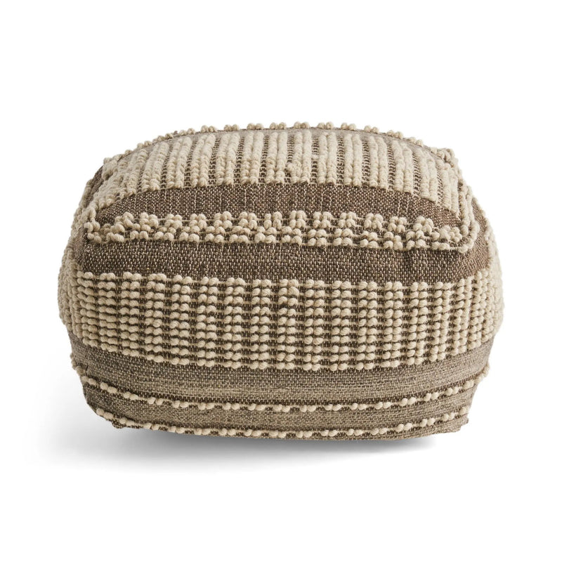 Rustic Wool And Cotton Large Pouf, Handcrafted Tufted Design - Brown / Beige by HouseOfZazla