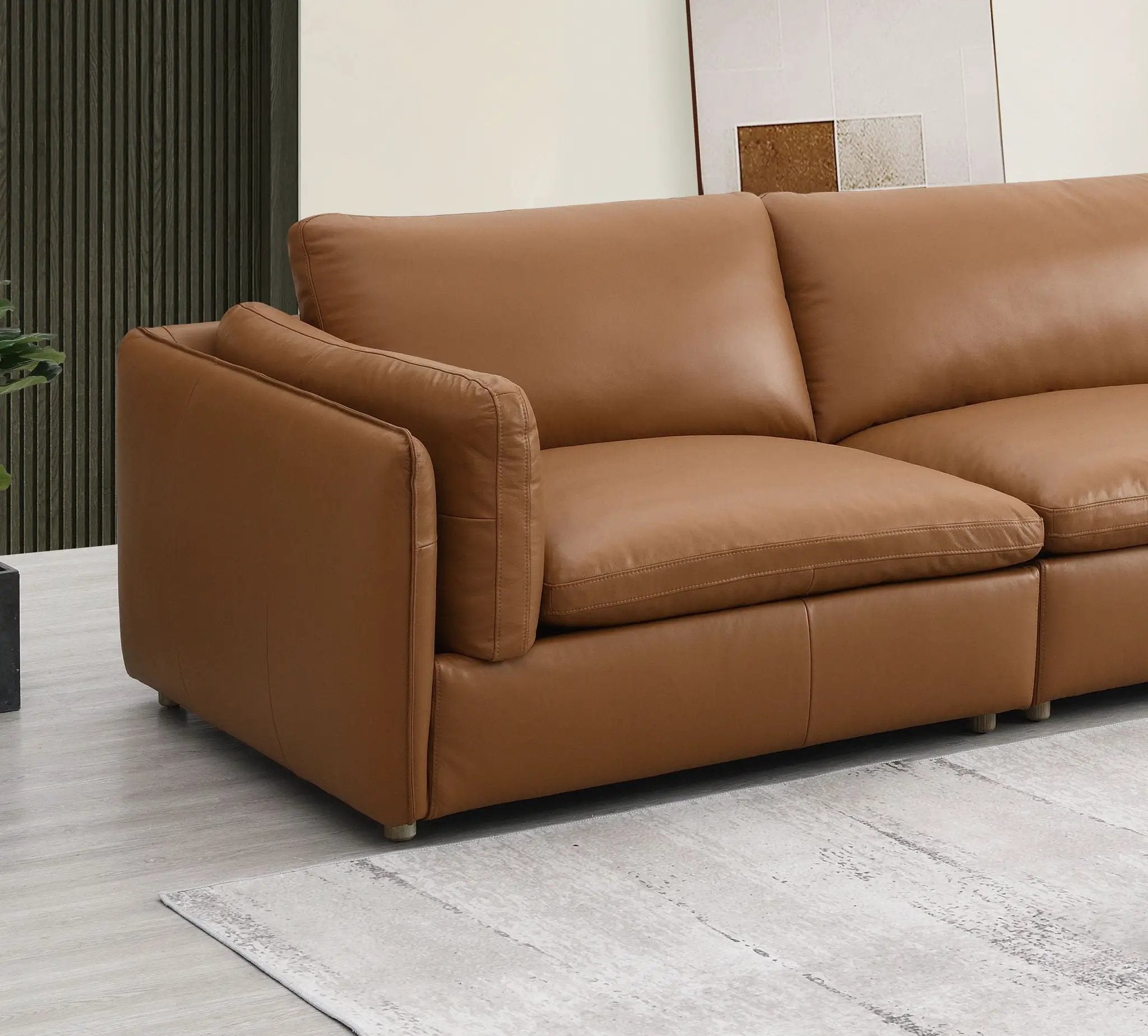 Brighton Top Grain Leather Modular Sectional - Light Brown by HouseOfZazla