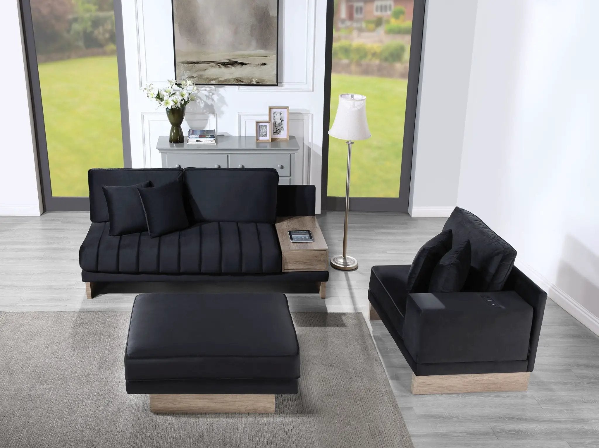 Memphis - Reversible Sectional Sofa Ottoman With Storage Compartment, Drawer, USB ports, Charging Outlets by HouseOfZazla