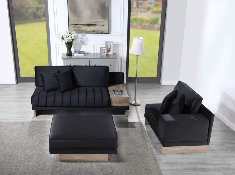 Memphis - Reversible Sectional Sofa Ottoman With Storage Compartment, Drawer, USB ports, Charging Outlets by HouseOfZazla