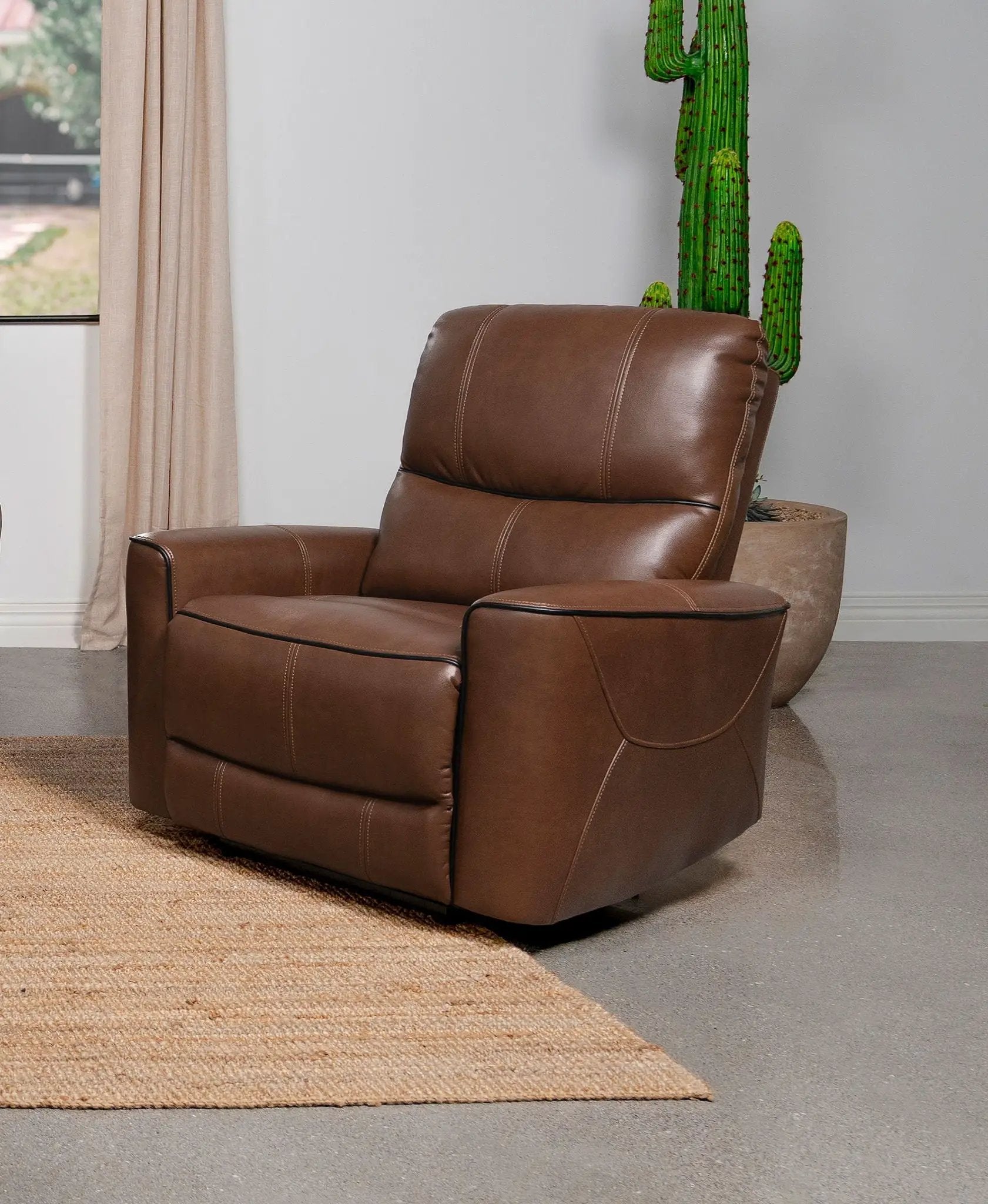 Greenfield Upholstered Power Recliner Chair Saddle Brown by Unique Piece Furniture