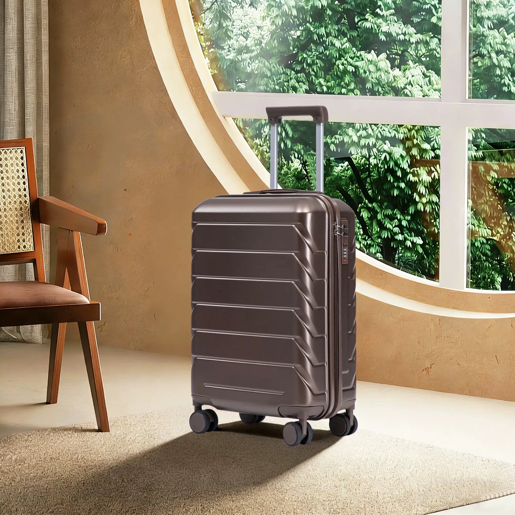 20 Inch ABS Hard Shell Travel Checked Luggage - Brown by HouseOfZazla