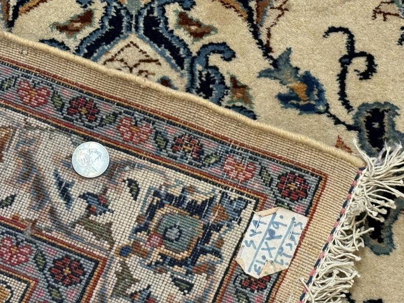 Persian Kashan Rug 10x14, Bone - Beige and Blue, Allover Pattern, Traditional Persian Carpet, Fine 260 KPSI by Jewel Rugs