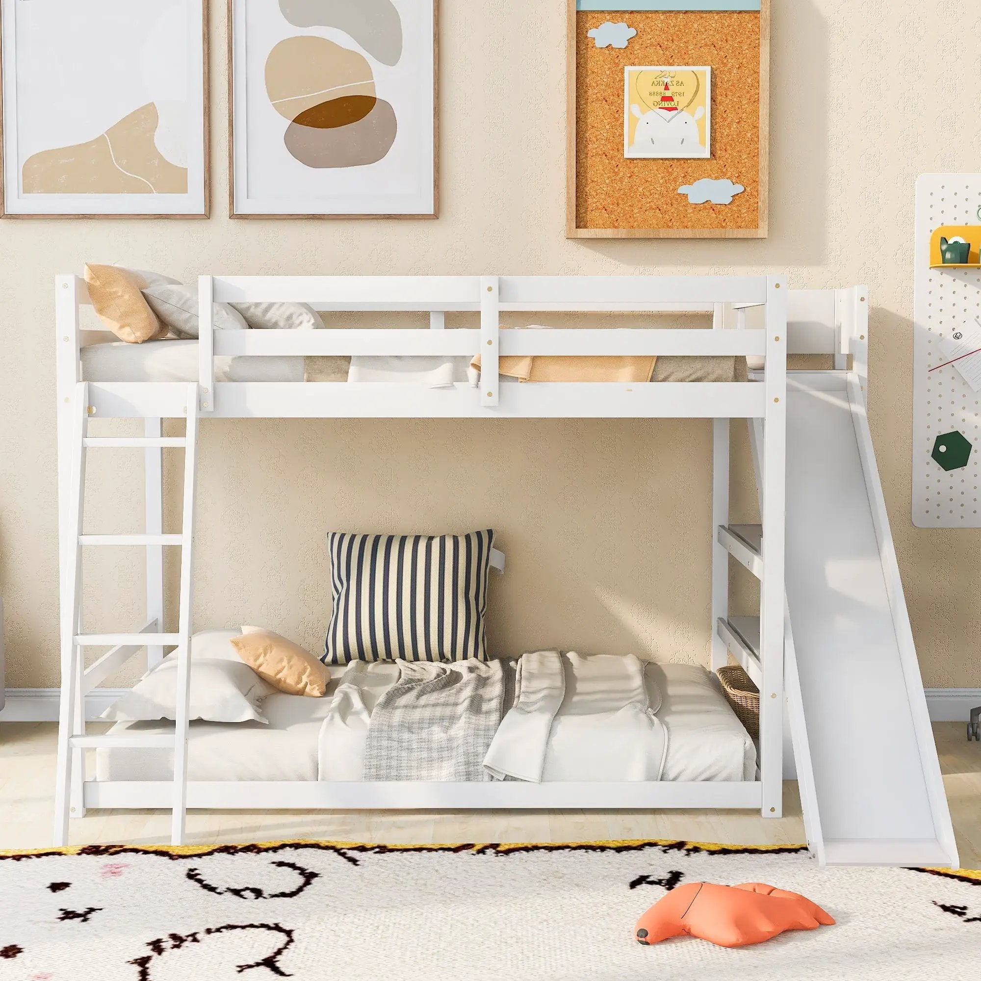 Bunk Bed With Ladder, Slide, And Shelves Pine Wood by Unique Piece Furniture