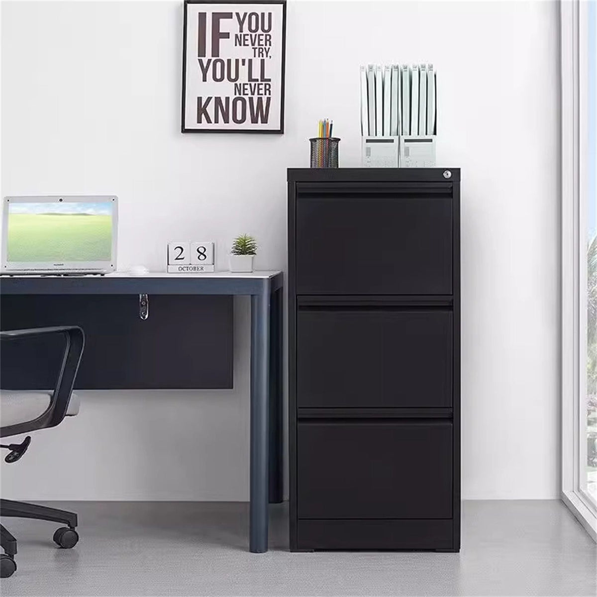 Durable Metal 3 Drawer File Cabinet With Lock For Office Storage, photo 25 of 28