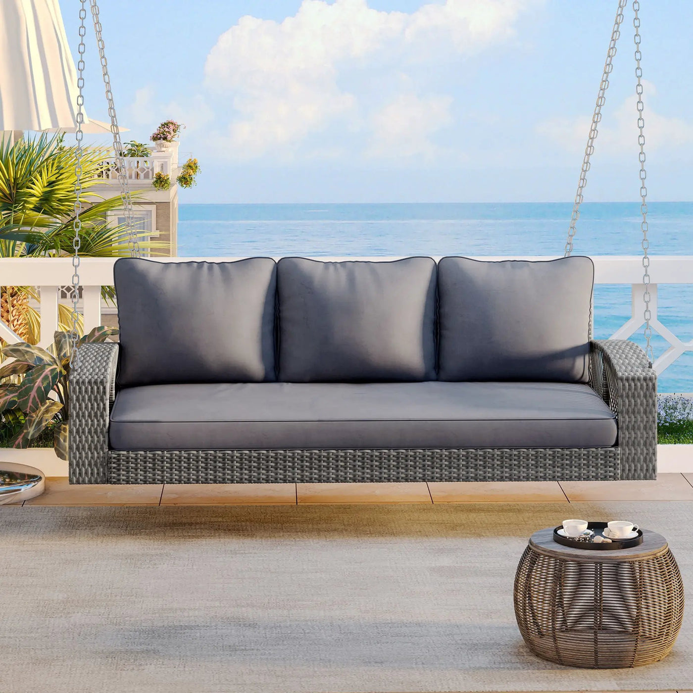 3 Person Large Patio Swing Bench With Cushions For Backyard by Unique Piece Furniture