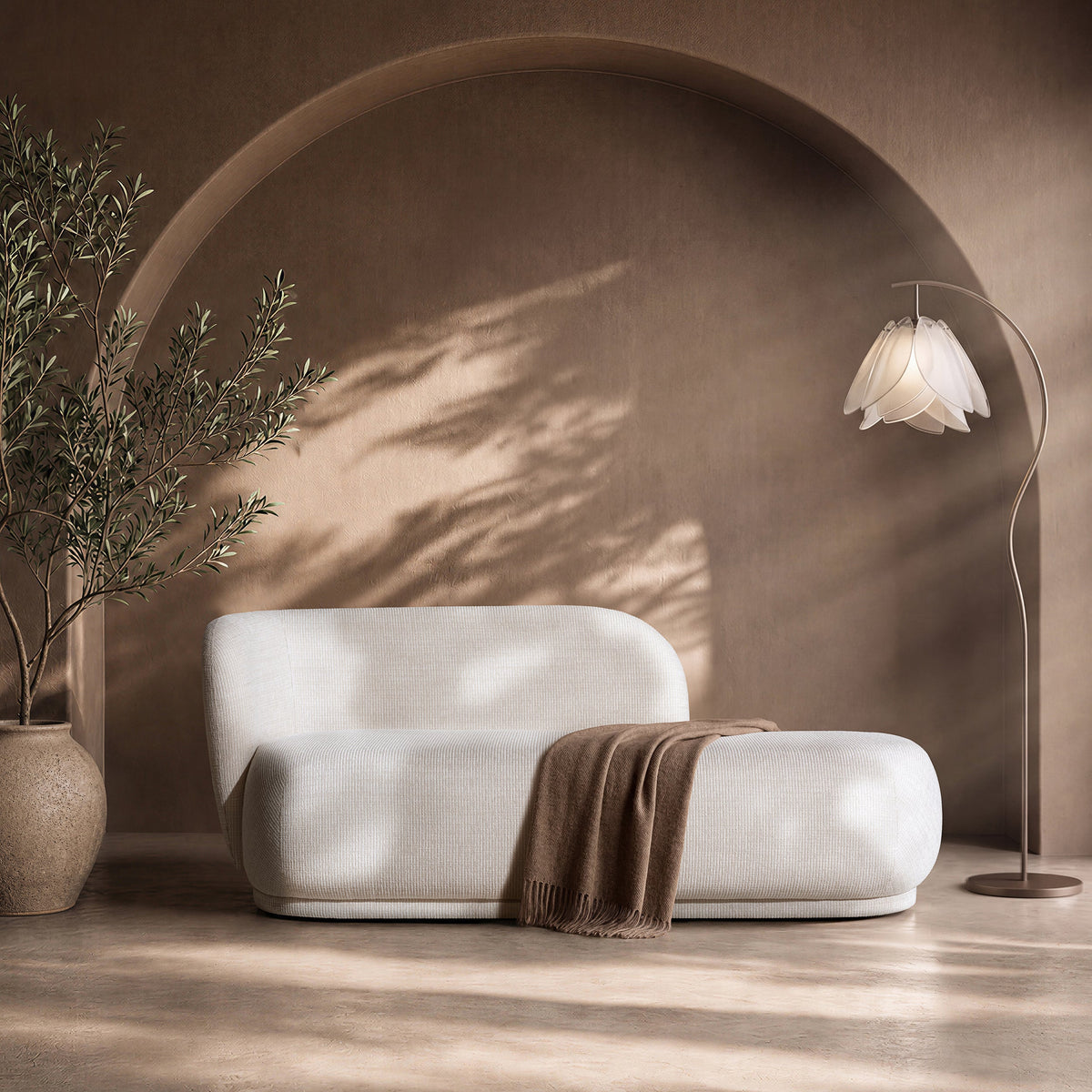 Aire 75" RAF Modern Rounded Chaise Lounge with Boucle Upholstery - Stone Light
