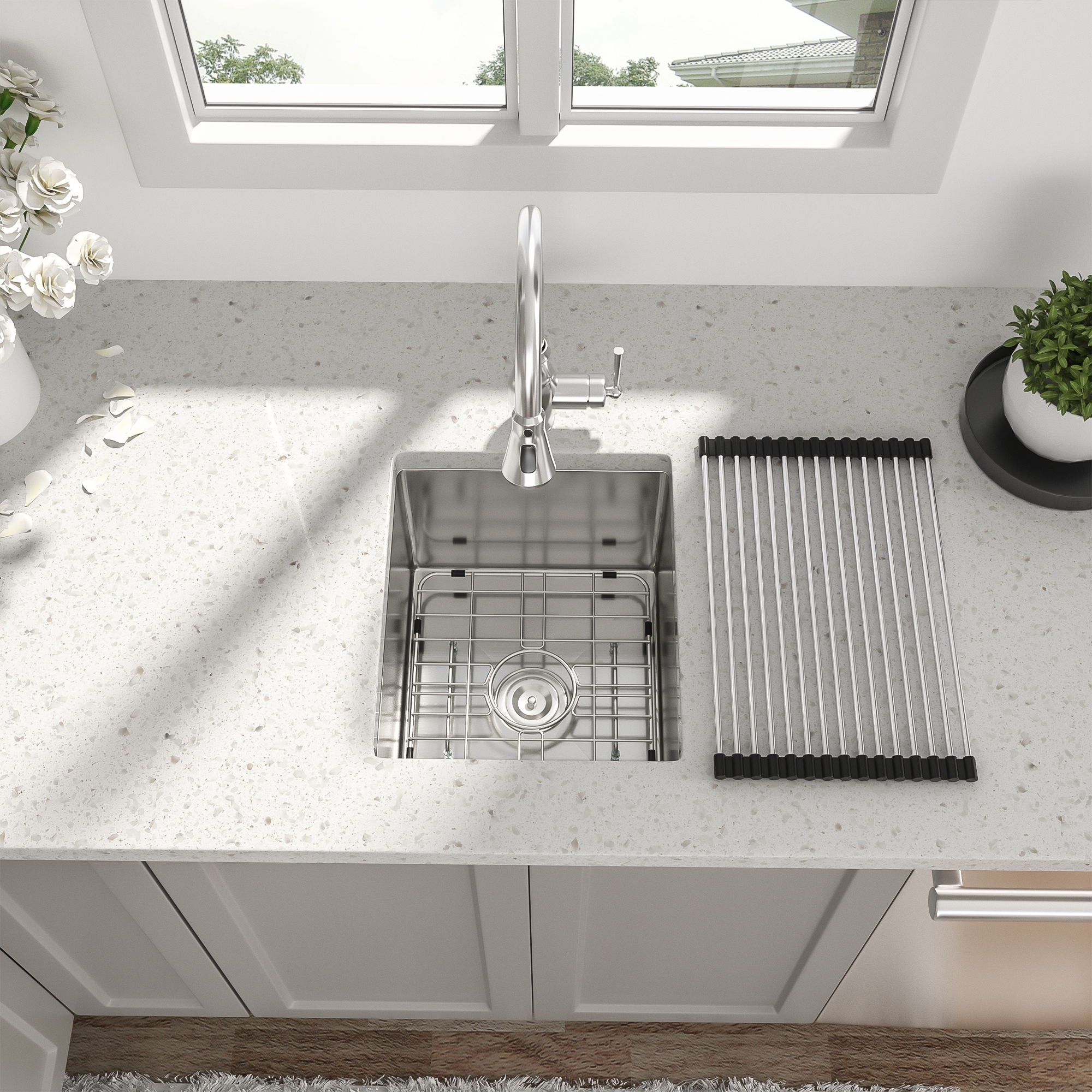 13" Undermount Kitchen Sink 16 Gauge Single Bowl - Brushed Nickel by HouseOfZazla