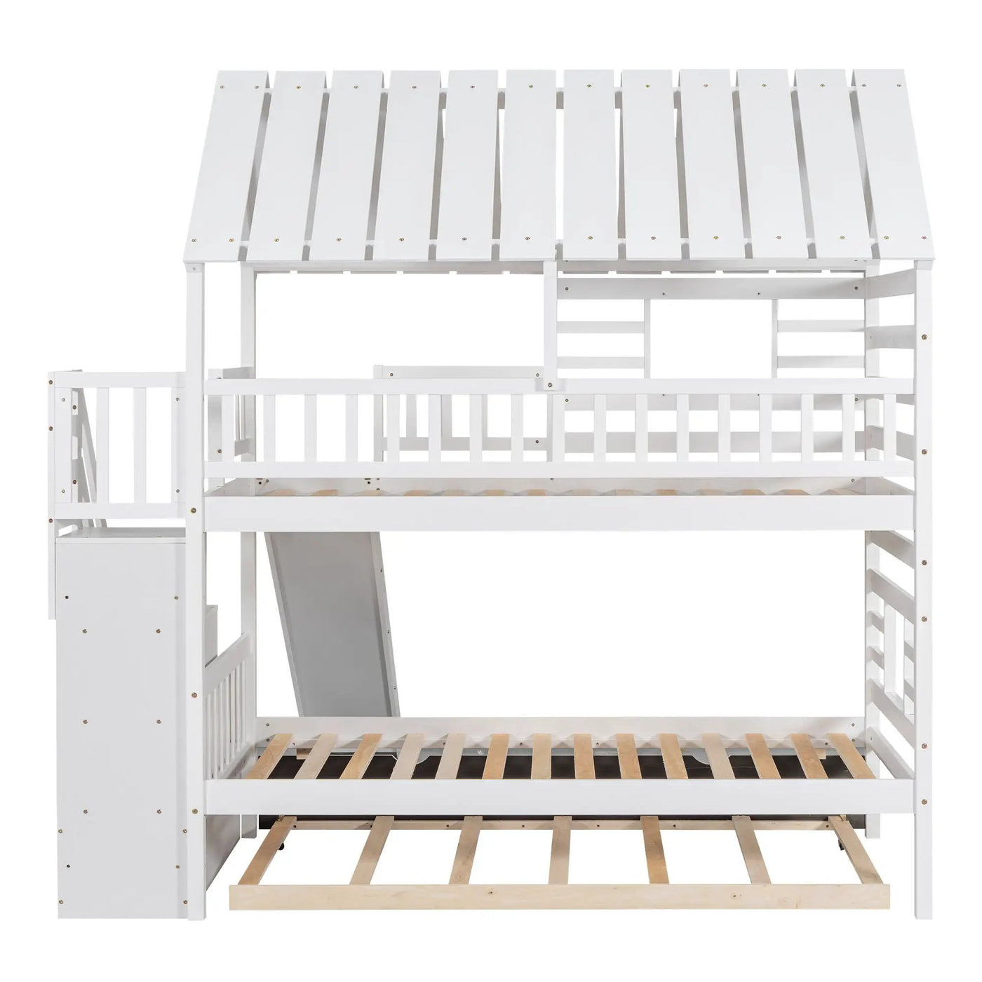 House Bunk Bed With Trundle, Storage Staircase, Roof And Window Design by HouseOfZazla