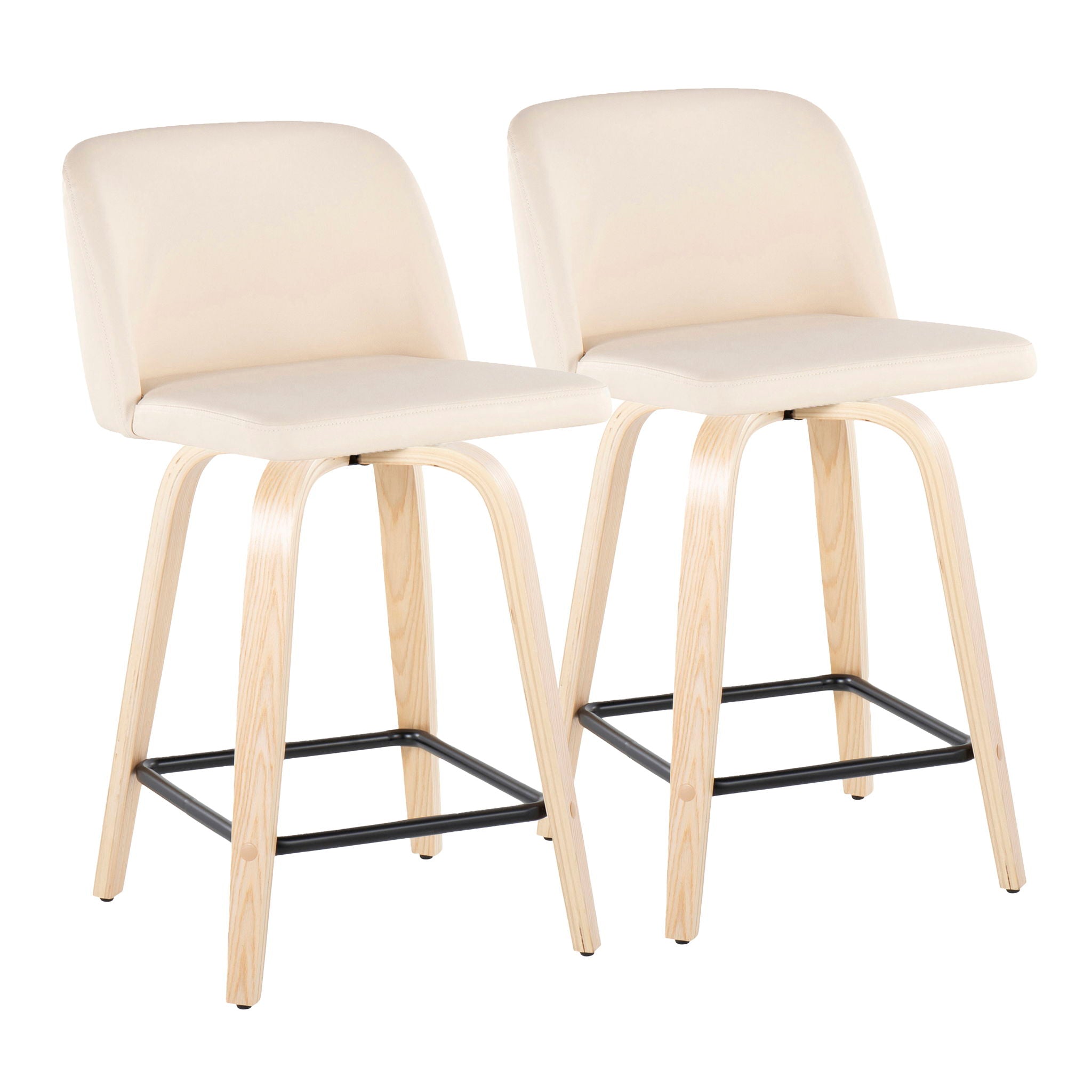Toriano - Contemporary Modern Design Fixed Height Counter Stool With Swivel With Square Footrest (Set of 2) by HouseOfZazla