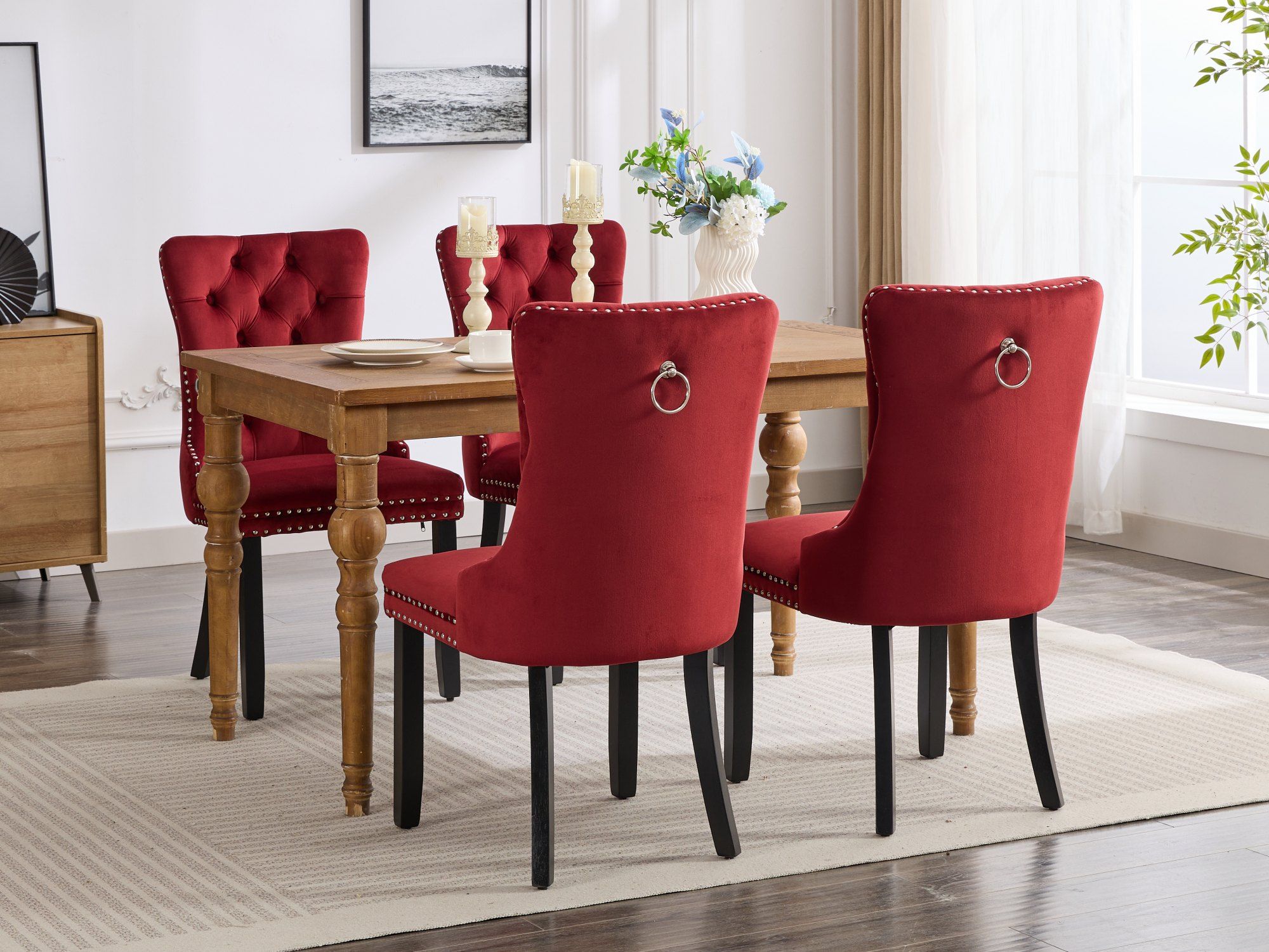 Classic Velvet Dining Chairs - Burgundy (Set of 2) by HouseOfZazla
