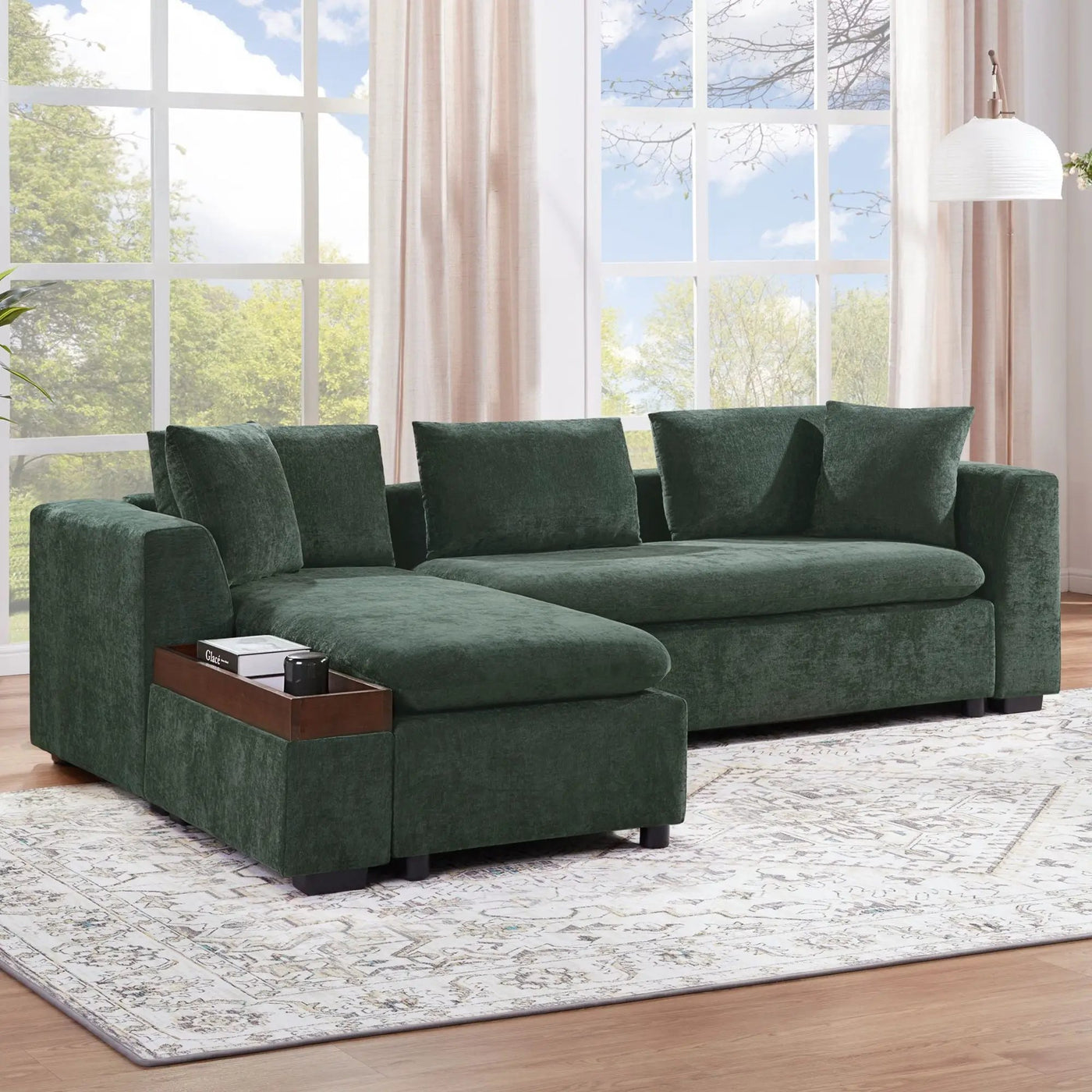 Modern L Shaped Sectional Sofa With Upholstery And Wooden Storage by Unique Piece Furniture