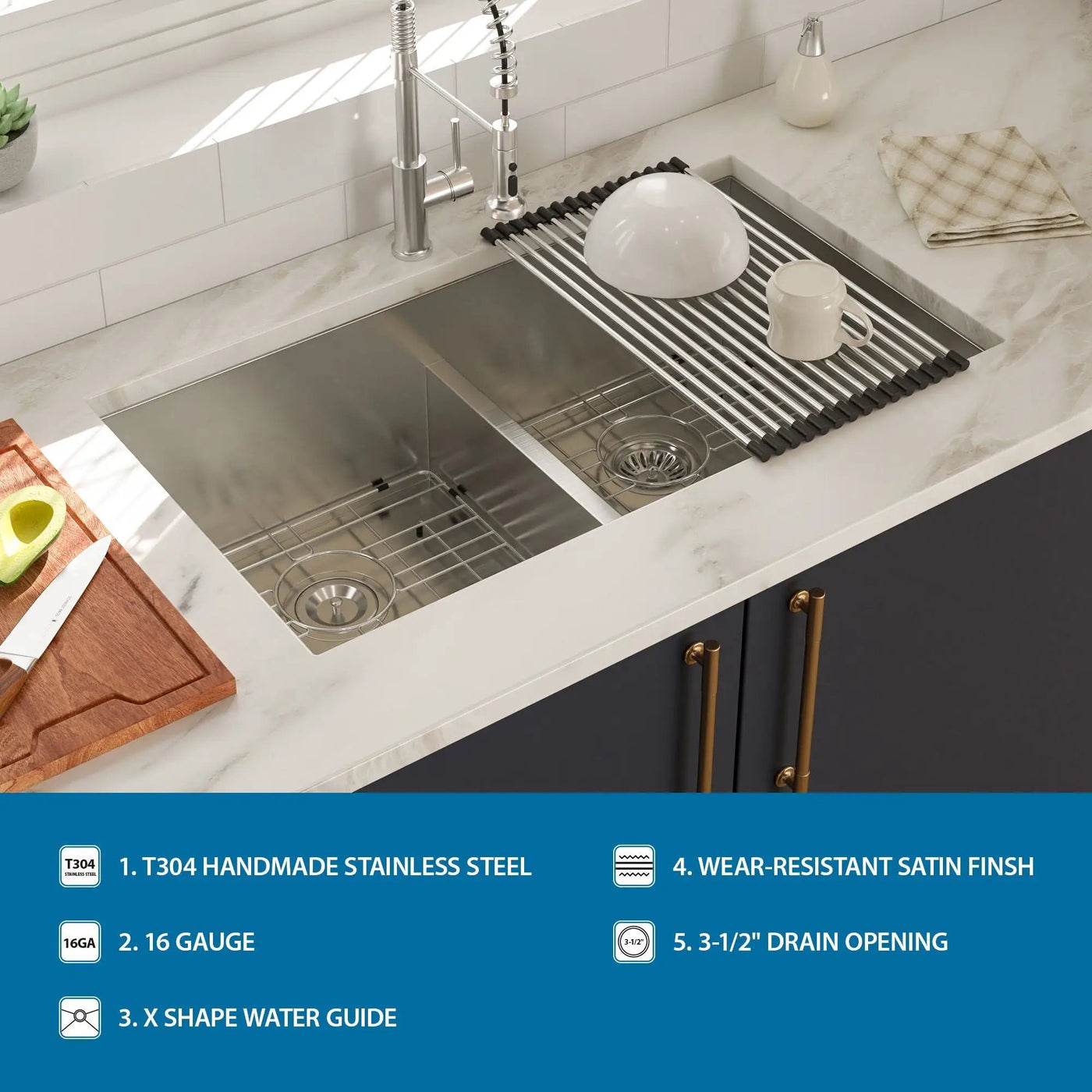 Modern Double Bowl Undermount Sink Design With 10" Deep Basins by HouseOfZazla