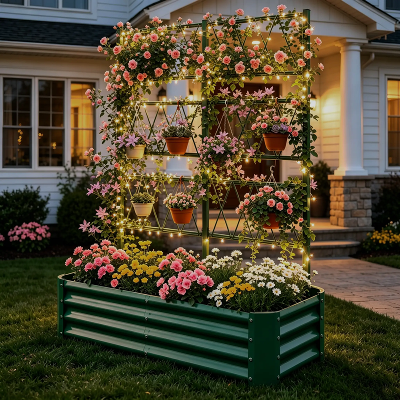 4x2x1FT Galvanized Raised Garden Bed with Arch Trellis by HouseOfZazla