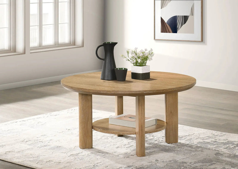 Ottowa 36-inch Round Wood Cocktail Coffee Table Light Oak by Unique Piece Furniture