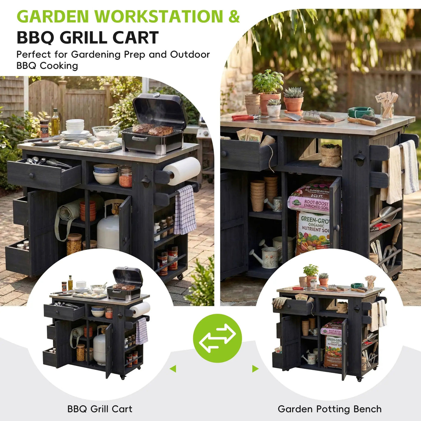 TOPMAX Outdoor Solid Wood Extendable Kitchen Island by HouseOfZazla