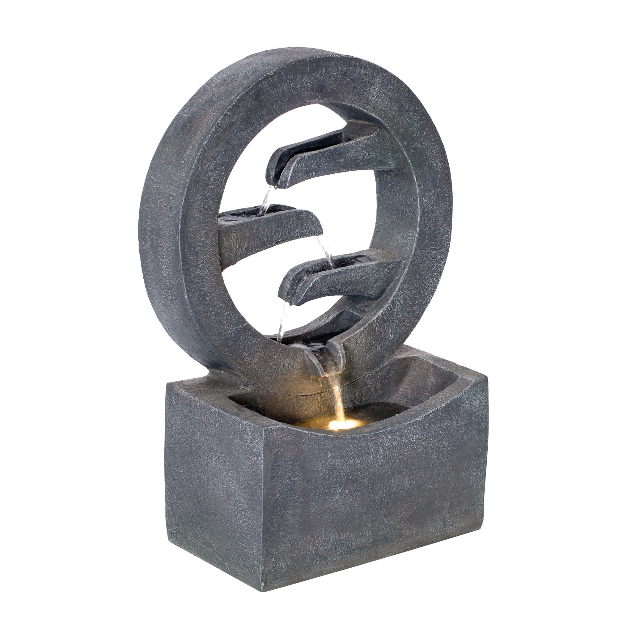 26.77'H Gray Circular Polyresin Outdoor Water Fountain with LED Light by HouseOfZazla
