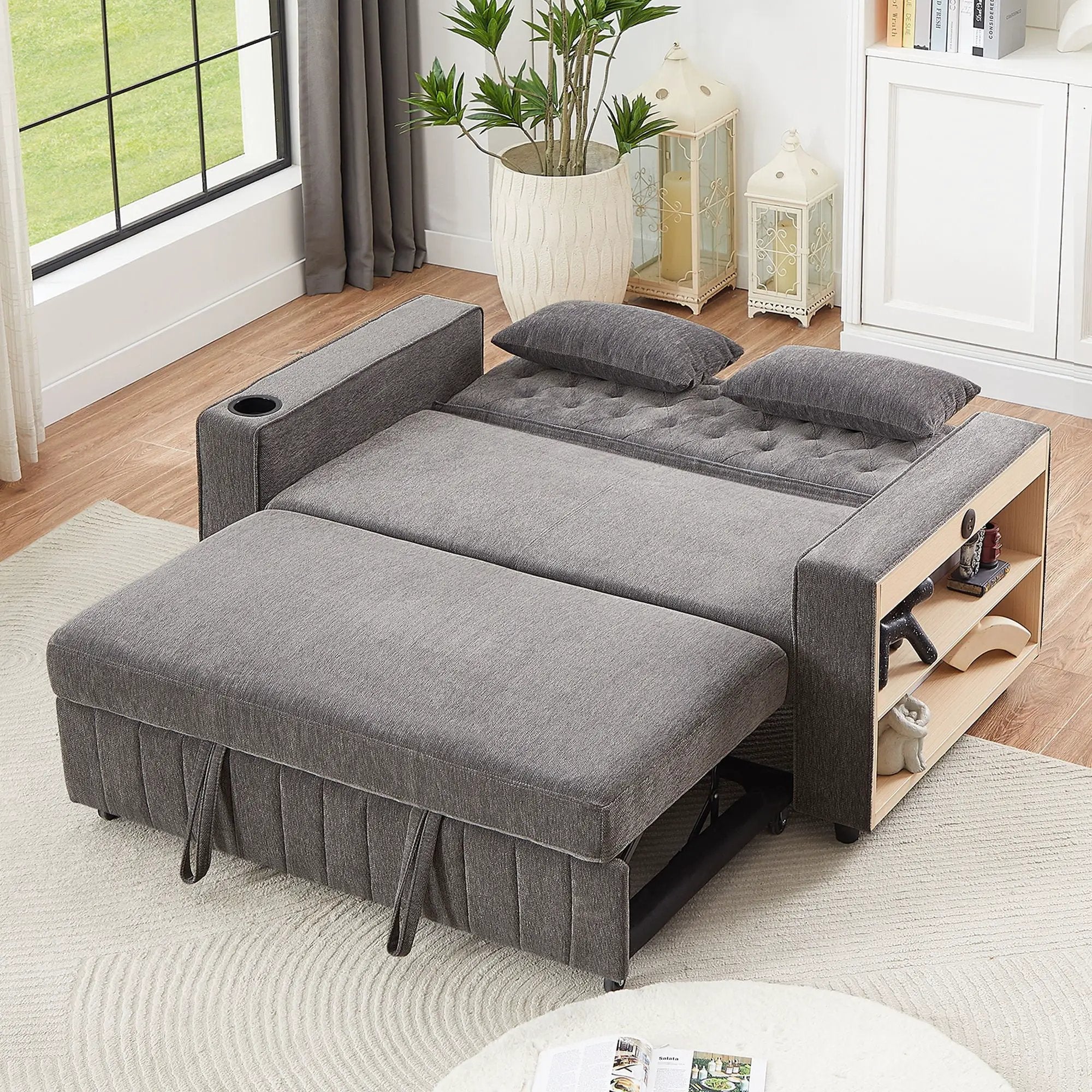 Pull-Out Sofa Bed Convertible Couch With Adjustable Backrest For Living Room by HouseOfZazla