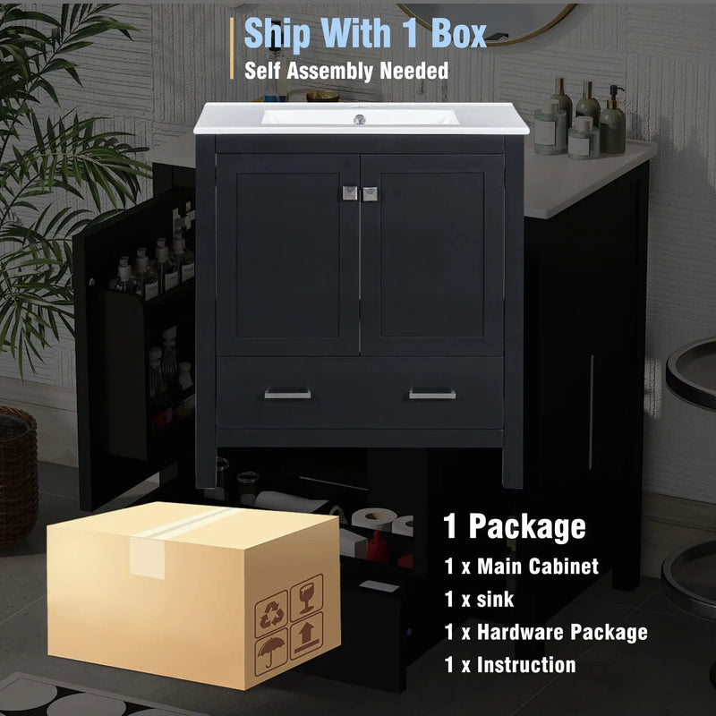 Bathroom Vanity With Single Sink, Combo Cabinet Undermount Sink, Bathroom Storage Cabinet With Two Doors And A Drawer, Soft Closing, Multifunctional Storage, Solid Wood Frame by HouseOfZazla