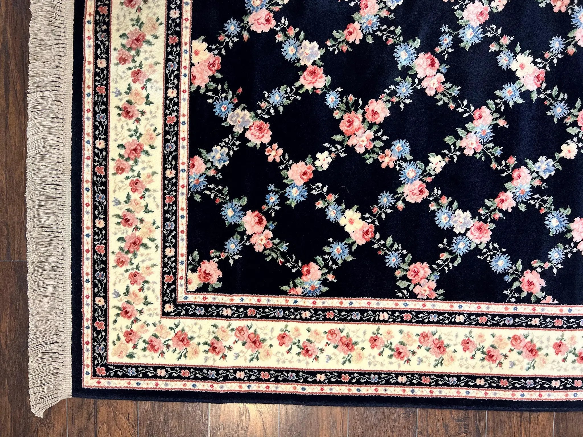 Karastan Rug 8' 8" x 12" Garden of Eden Collection Ebony Trellis #509/1270, Wool Pile Discontinued Vintage Karastan Carpet, Room Sized Rug by Jewel Rugs