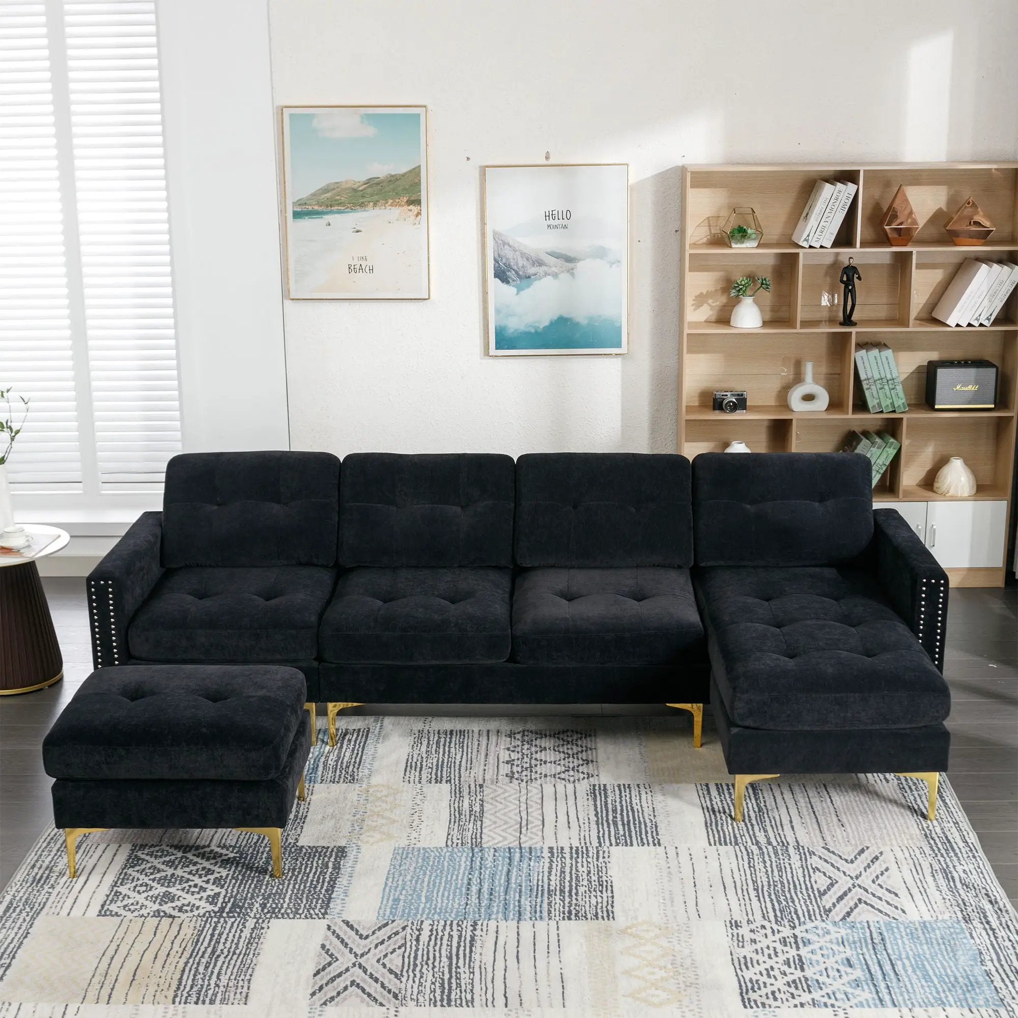 Modern L - Shape Convertible Sectional Sofa With Movable Ottoman