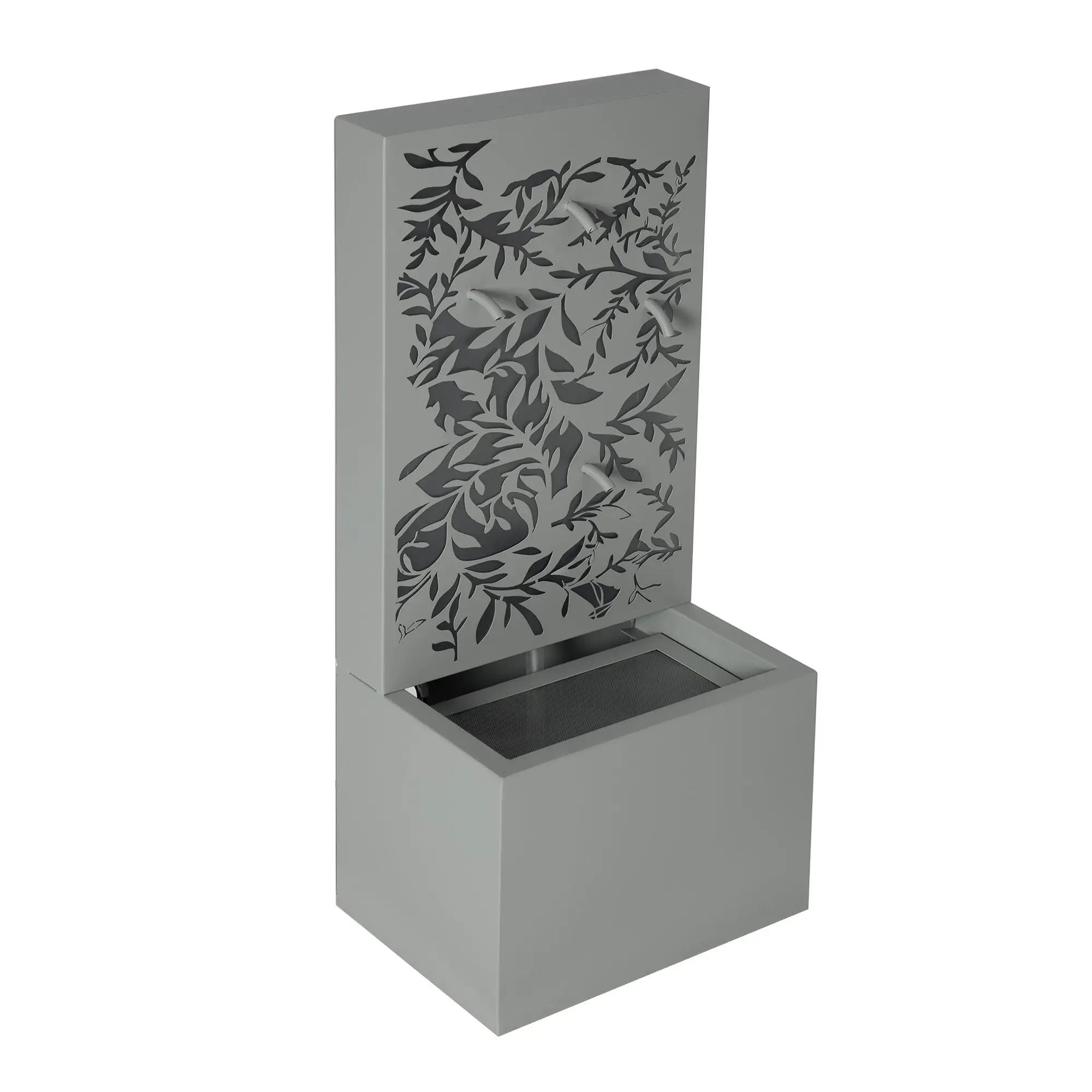 30.71' Light Gray Metal Leaf Cutout Outdoor Water Wall Fountain with LED Lights by HouseOfZazla