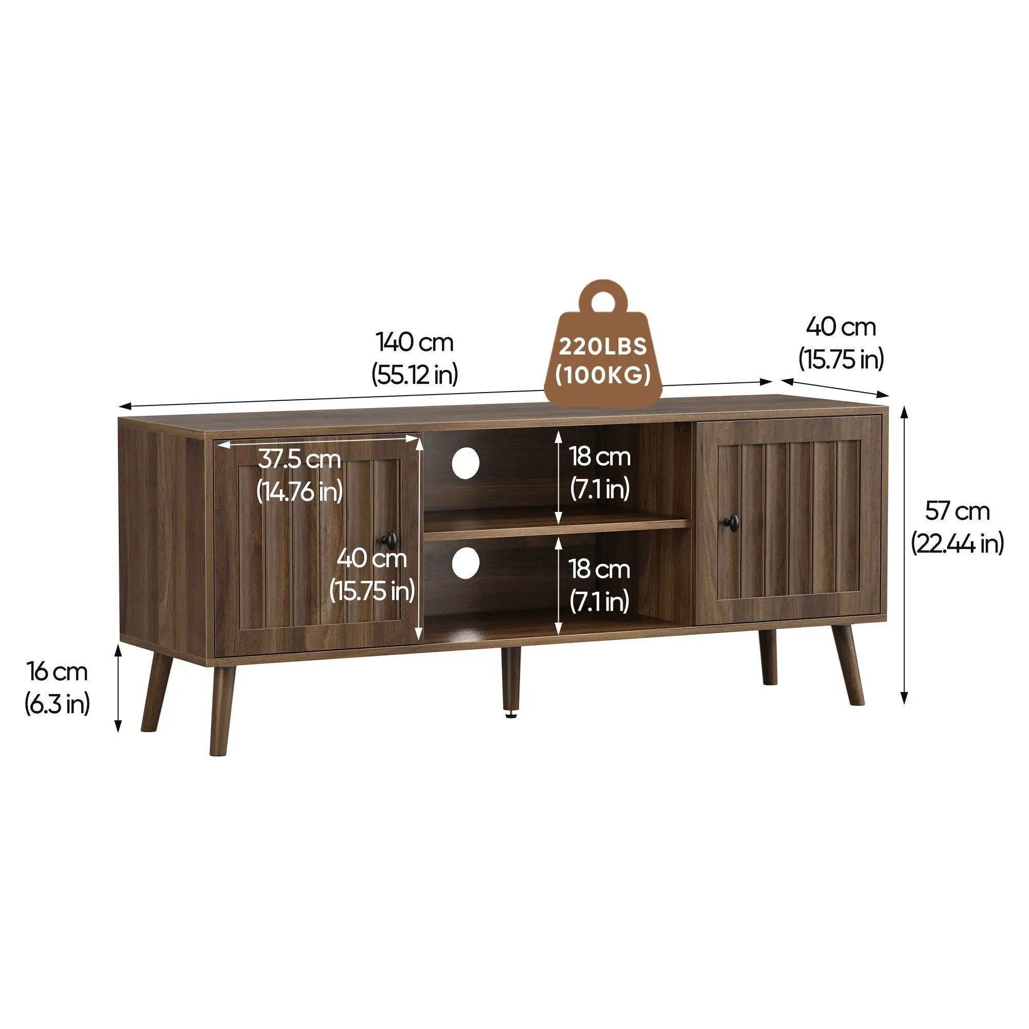 55" TV Cabinet With Vertical Groove Doors, Adjustable Shelves - Walnut by HouseOfZazla