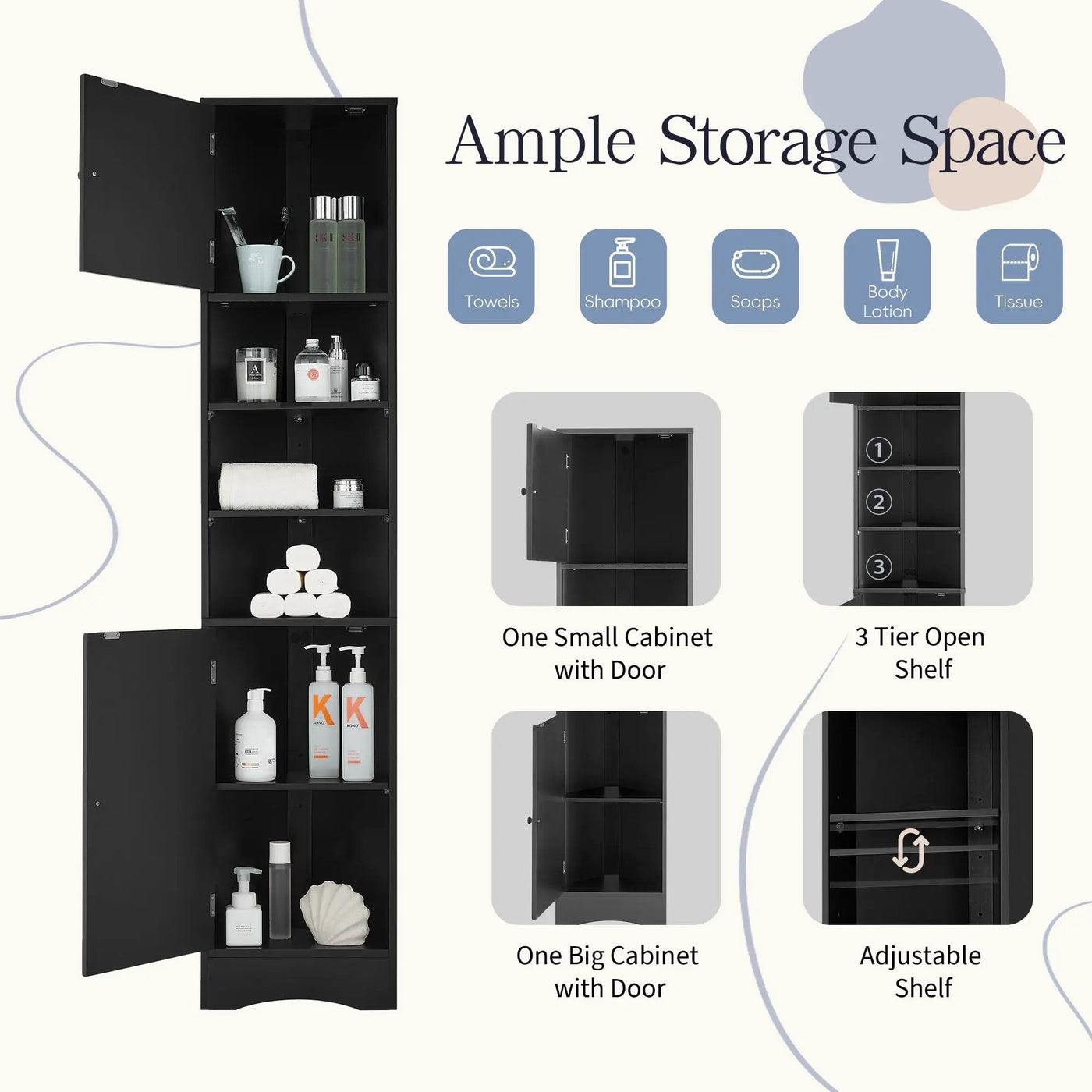 Multi-Functional Corner Cabinet Tall Bathroom Storage Cabinet with Two Doors and Adjustable Shelves, Open Shelf by HouseOfZazla