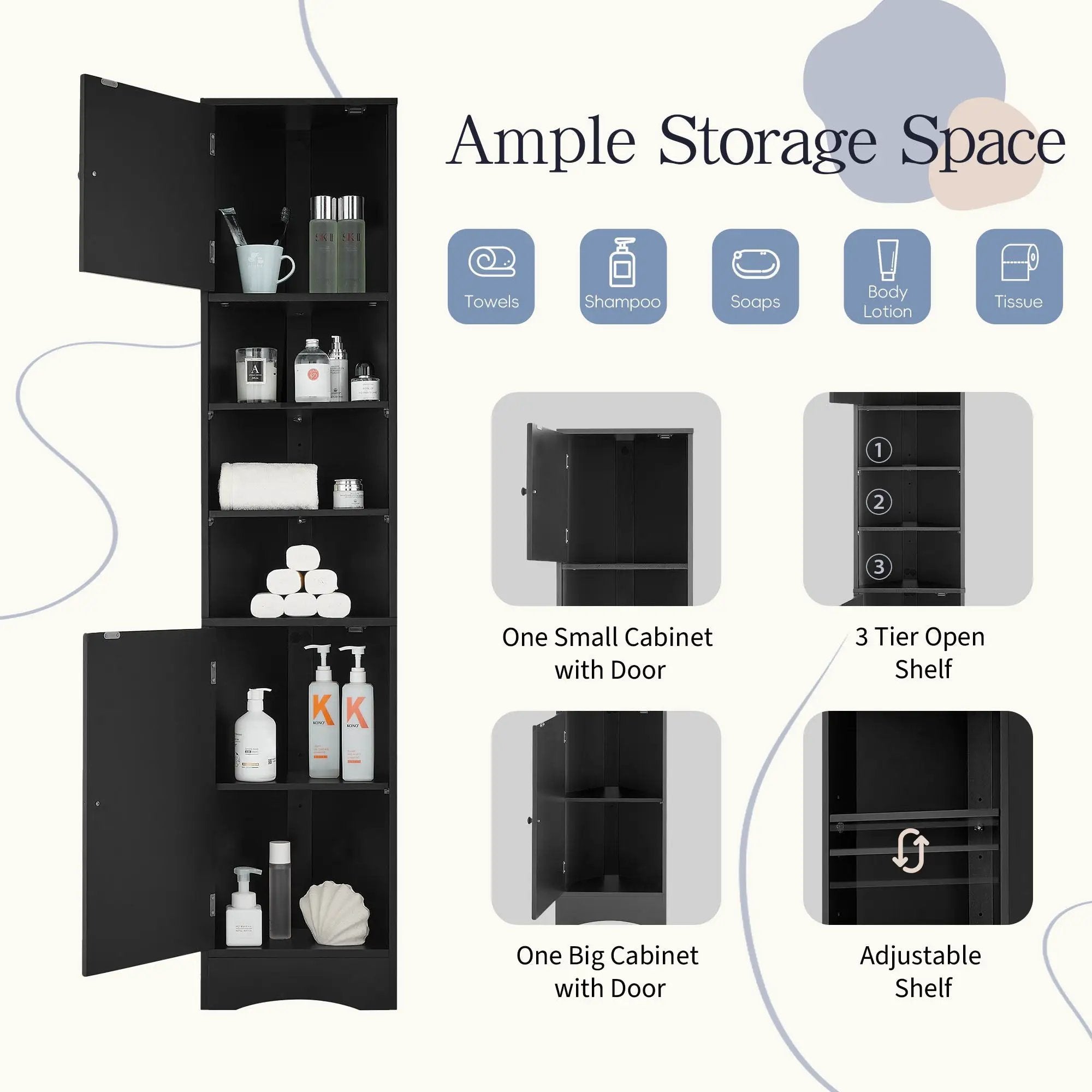 Multi-Functional Corner Cabinet Tall Bathroom Storage Cabinet with Two Doors and Adjustable Shelves, Open Shelf by HouseOfZazla