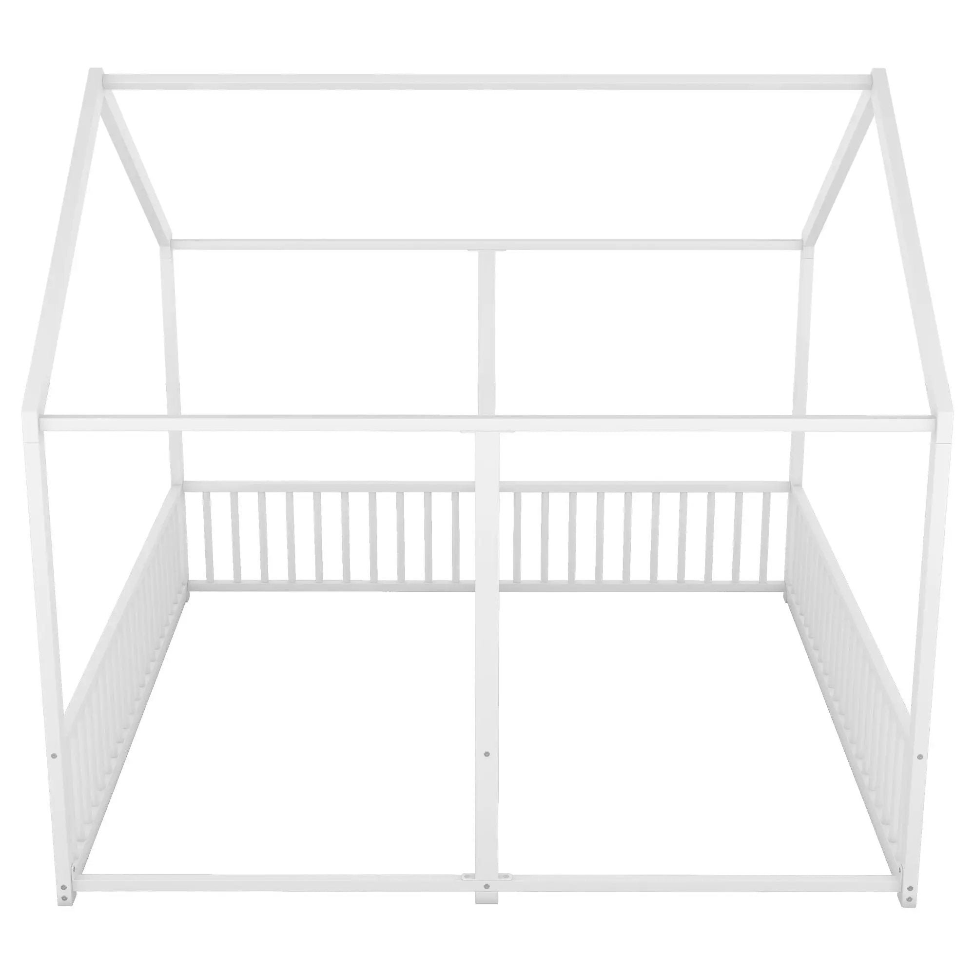 Metal Twin Size House Platform Beds 2 Shared Beds - Antique White by HouseOfZazla
