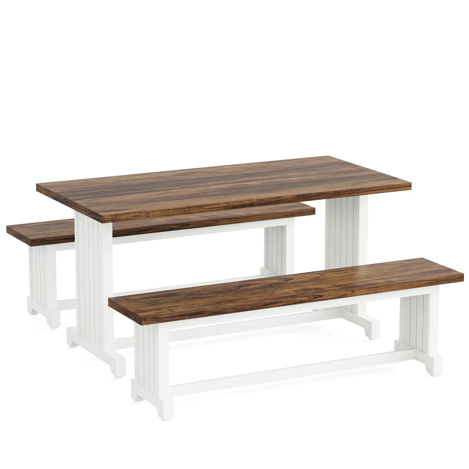 3 Piece Dining Table Set For 2 - 4, With Space Saving Benches - Brown / White by HouseOfZazla