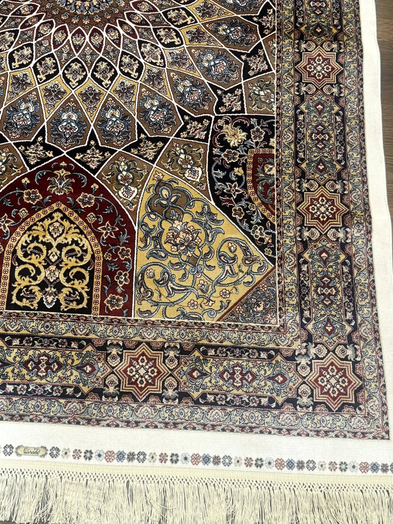 Turkish Silk Rug 4x6, Dome Design, Memluk Carpet, Bamboo Silk, New by Jewel Rugs