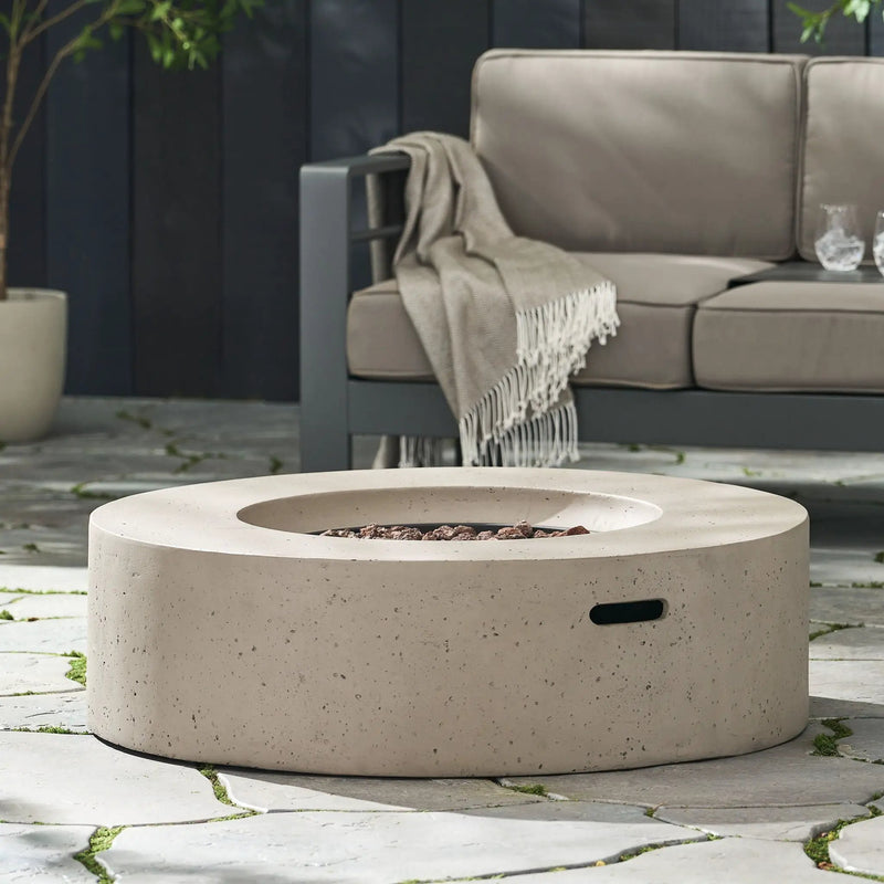 Modern Lightweight Concrete Outdoor Circular Fire Pit 50,000 BTU by HouseOfZazla