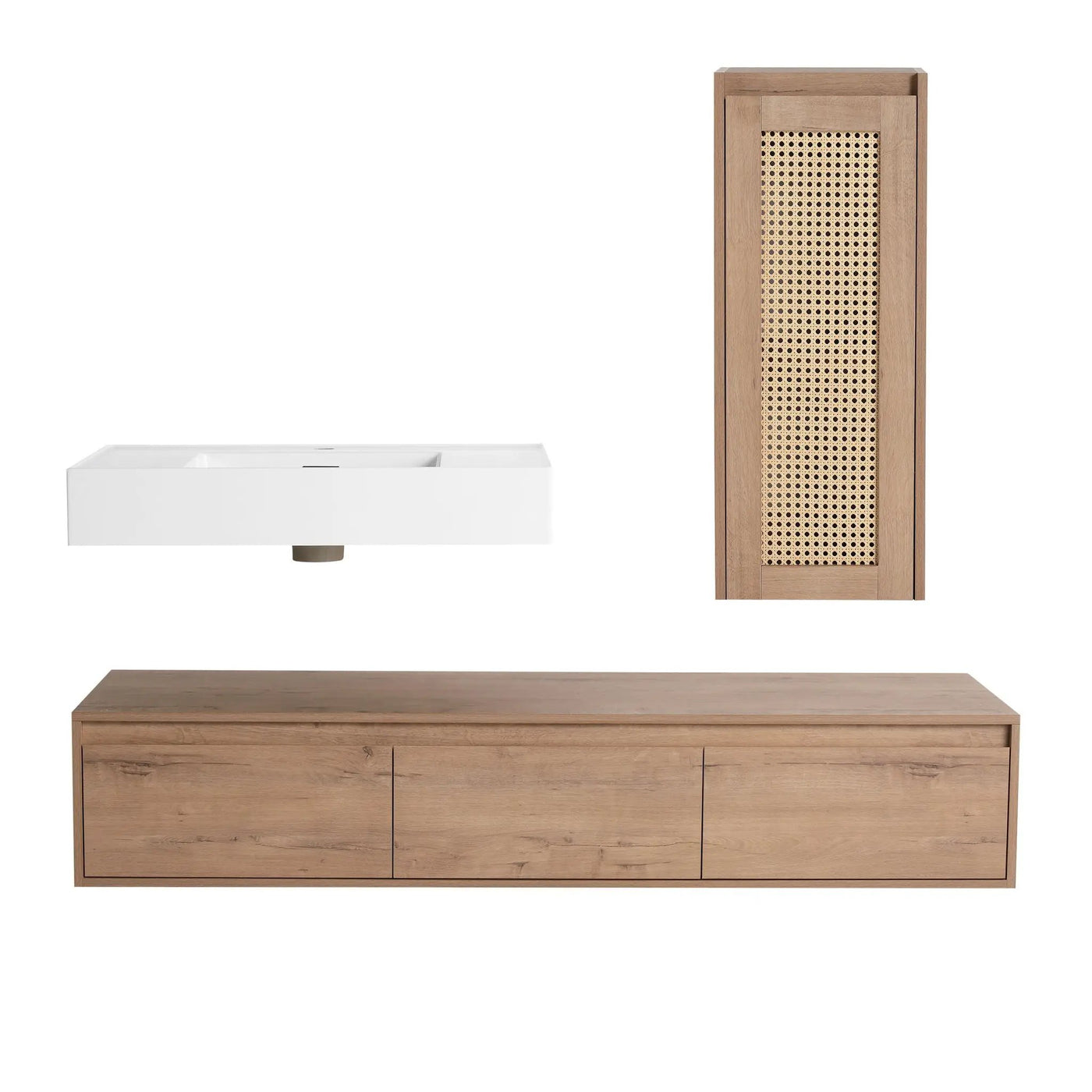 Modern Imitative Wall Mounted Bathroom Vanity With Resin Sink And Side Cabinet by Unique Piece Furniture