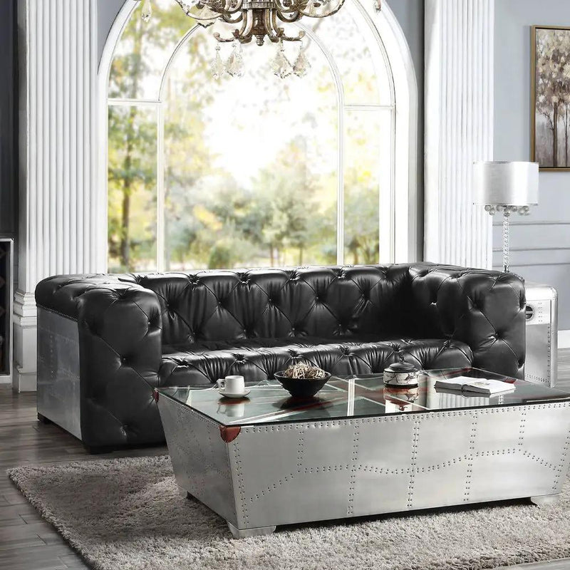 Brancaster - Sofa - Black Top Grain Leather & Aluminum by Unique Piece Furniture