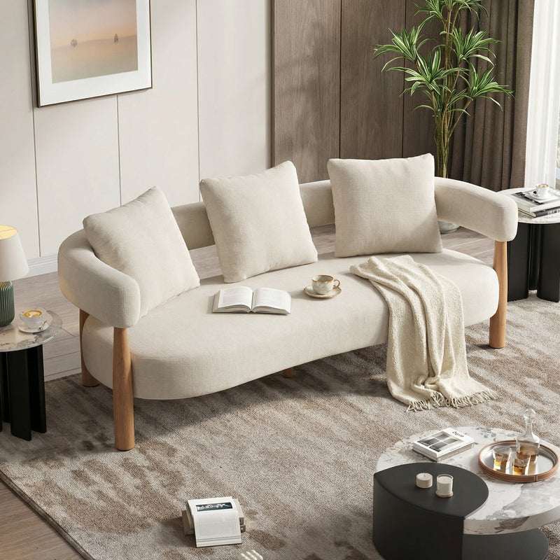 Luxe 76.5 in. Curved 3 Seater Modern Upholstered Chenille Sofa by HouseOfZazla