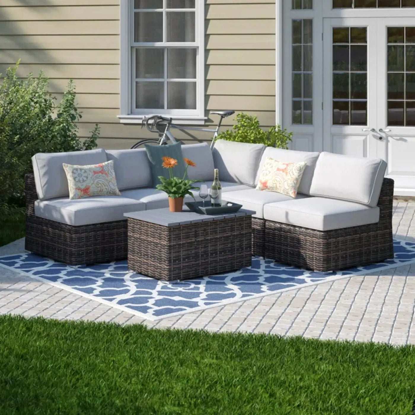Wicker Sectional Sofa With Cushions And Table by Unique Piece Furniture