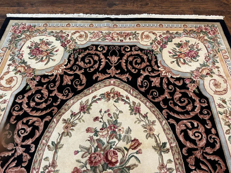Aubusson Rug 8x10, Floral, Wool Pile, Elegant, European Design, Handmade, Fine by Jewel Rugs