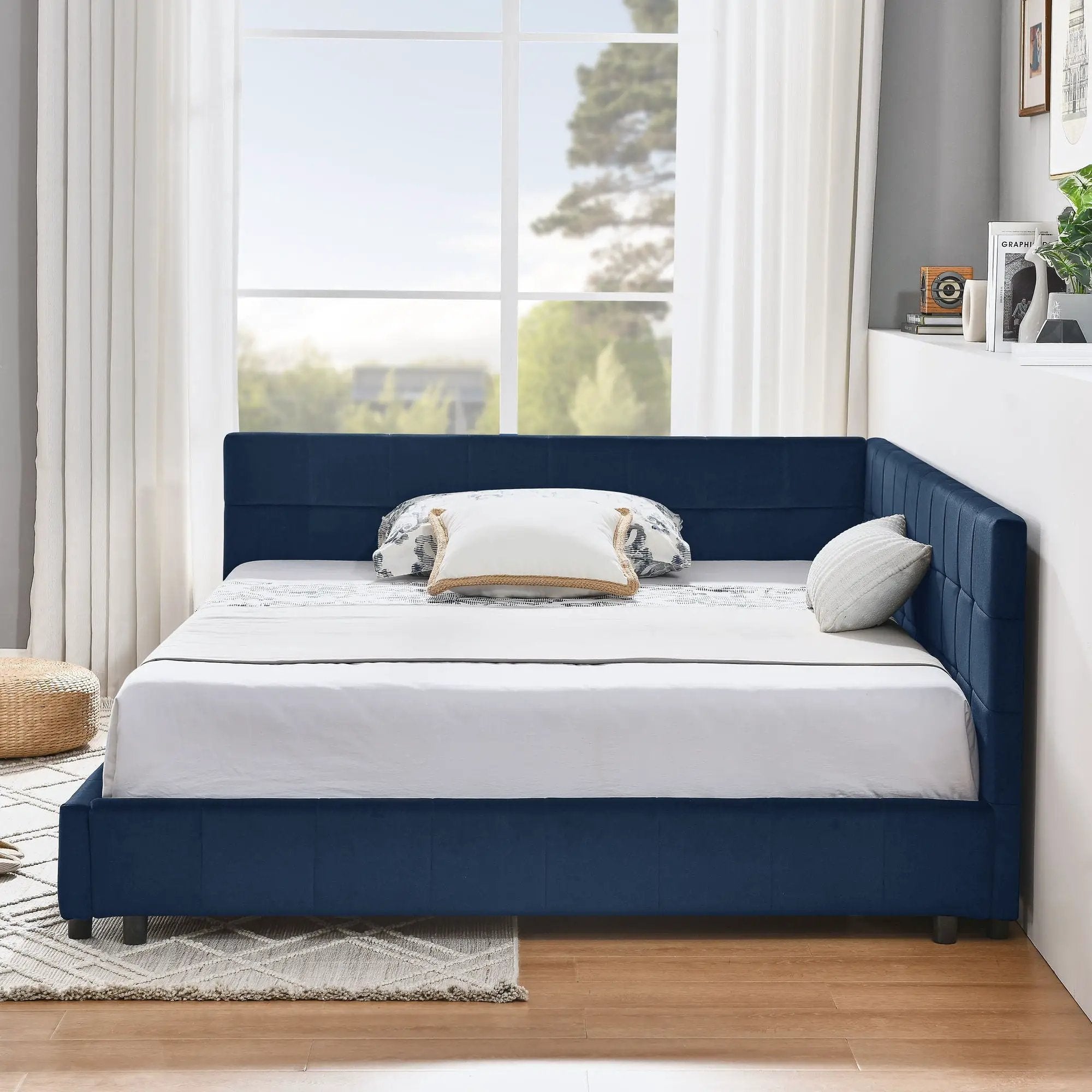 Mid-Century Storage Upholstered Tufted Bed Frame With Backrest And Armrests by Unique Piece Furniture