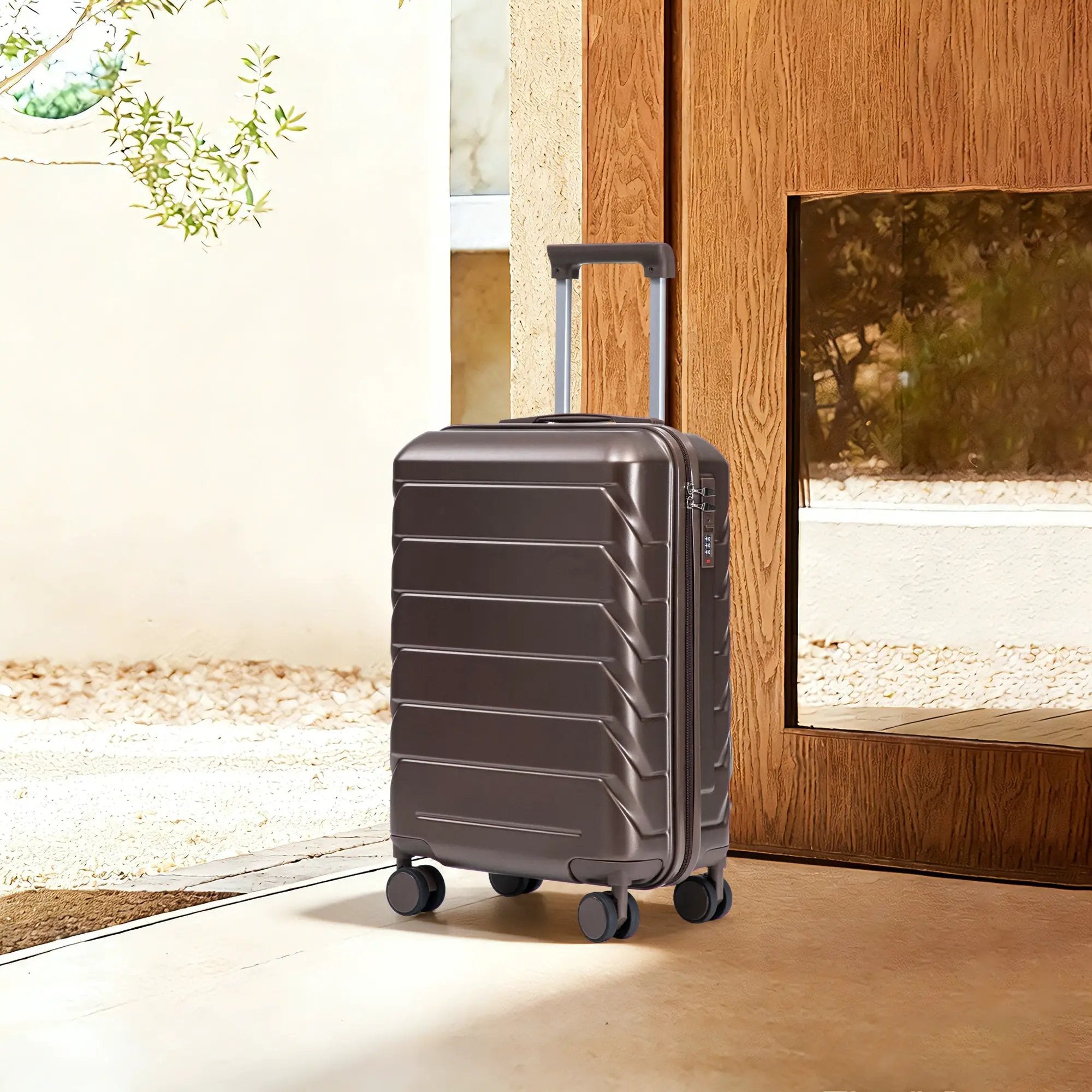 20 Inch ABS Hard Shell Travel Checked Luggage - Brown by HouseOfZazla
