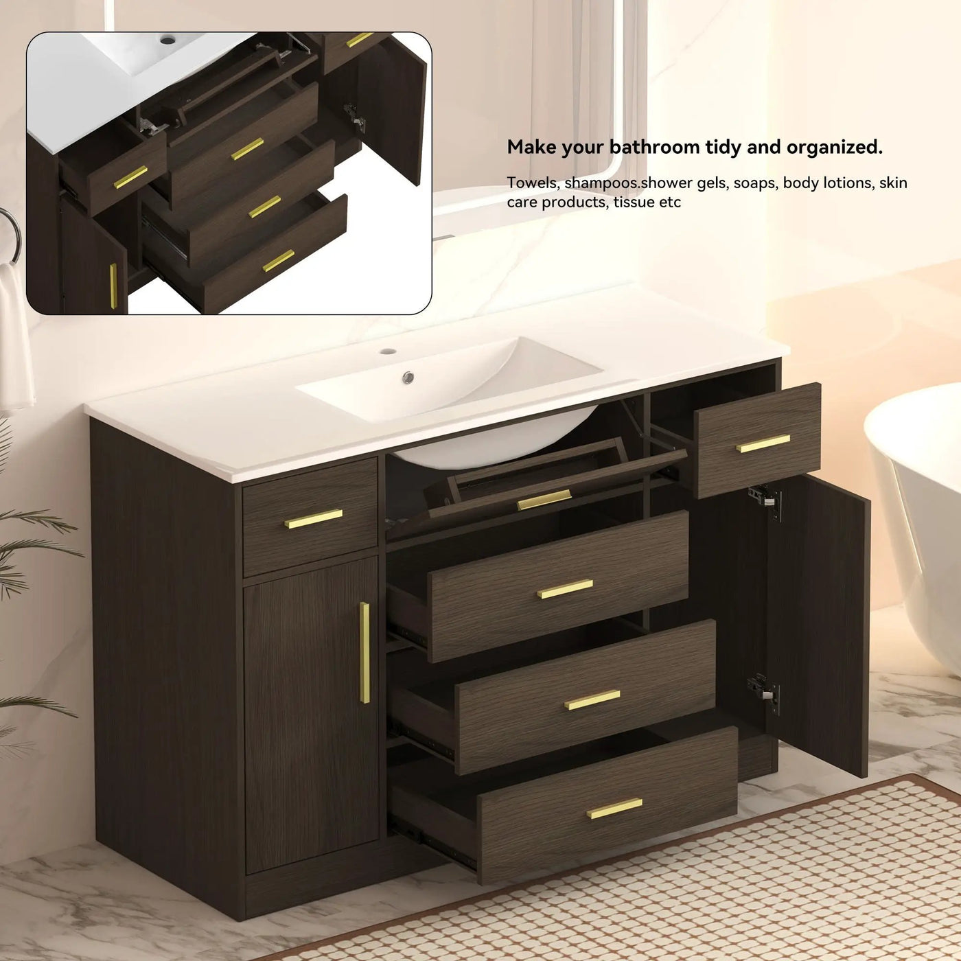 Bathroom Vanity With Abundant Storage 2 Soft Close Doors And 6 Drawers by HouseOfZazla
