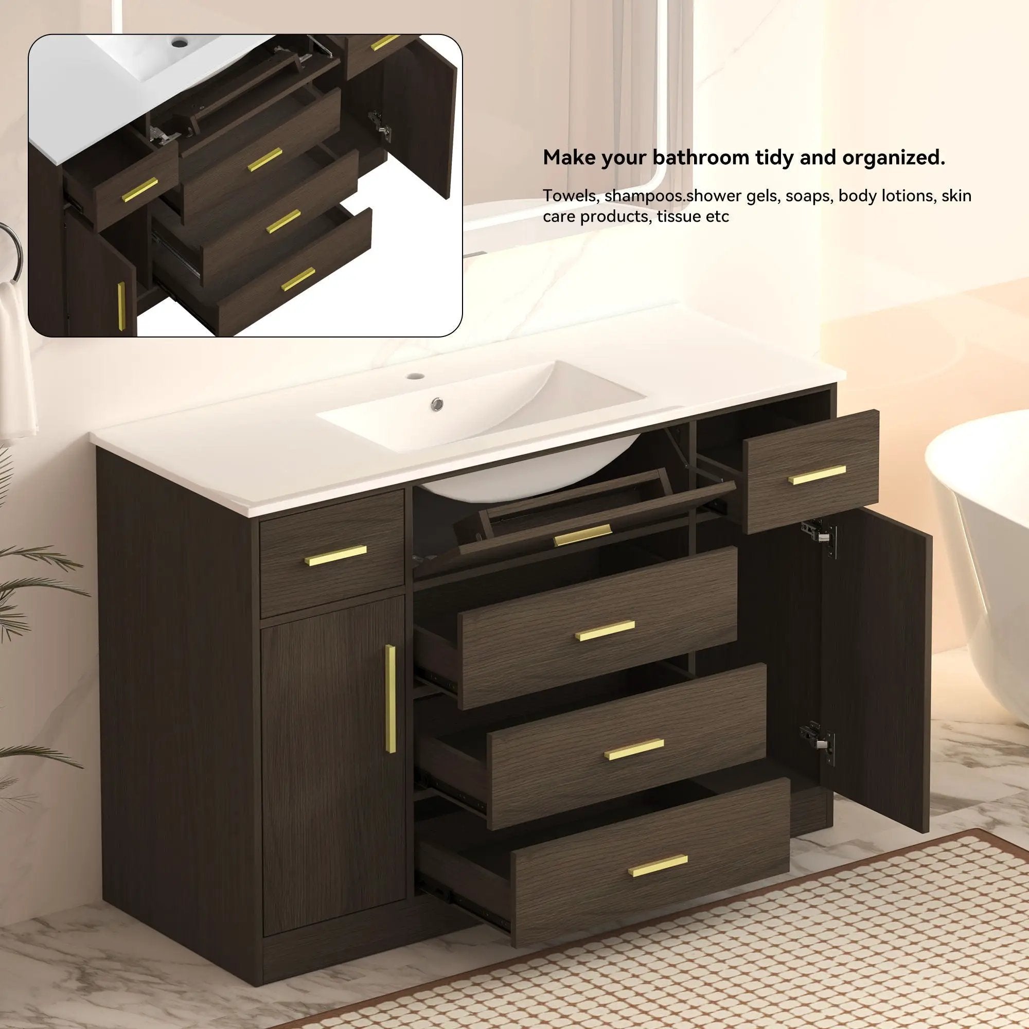 Bathroom Vanity With Abundant Storage 2 Soft Close Doors And 6 Drawers by HouseOfZazla