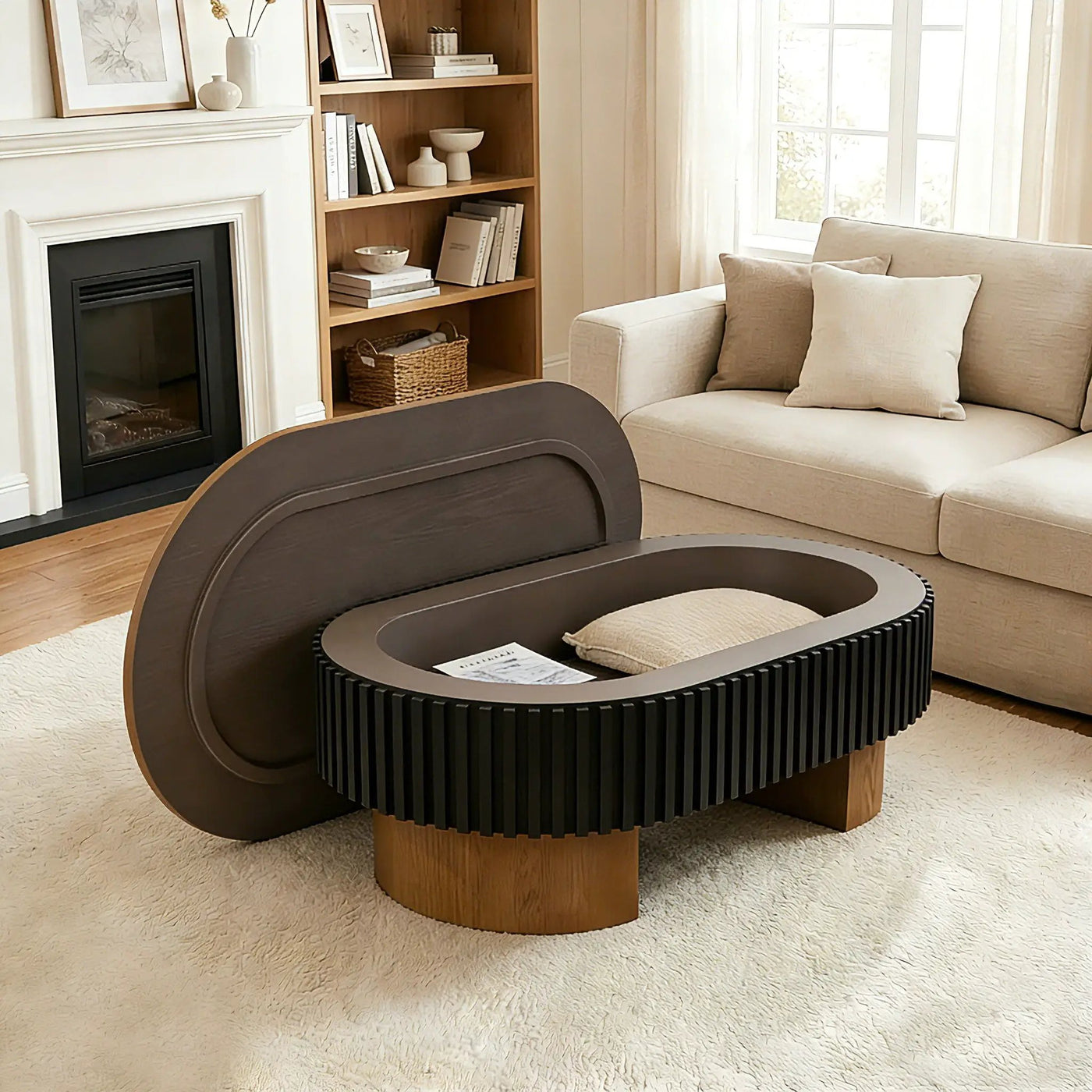 Elliptical Living Room Coffee Table With Hidden Storage And Removable Tabletop by HouseOfZazla