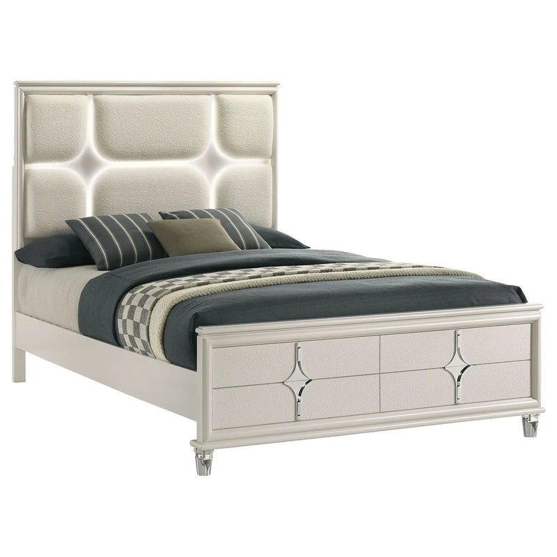 Olivia Queen Panel Bed LED Headboard Pearl White by Unique Piece Furniture