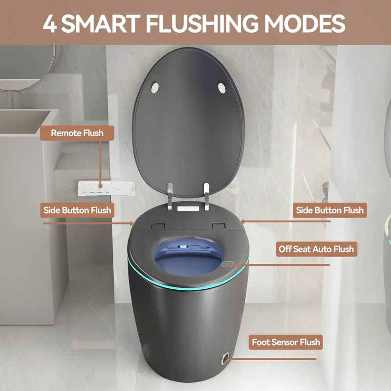 Unique Smart Toile With Built In Bidet, Auto Open / Close Seat, Foot Sensor, LED Display, Night Light, Warm Water & Dryer Ceramic by HouseOfZazla